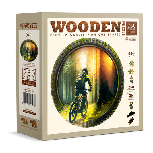 Wooden Puzzle Bike in The Woods 250 Pieces - Unique Unusual Jigsaw Puzzles with Animal Shaped Pieces - Wooden.City