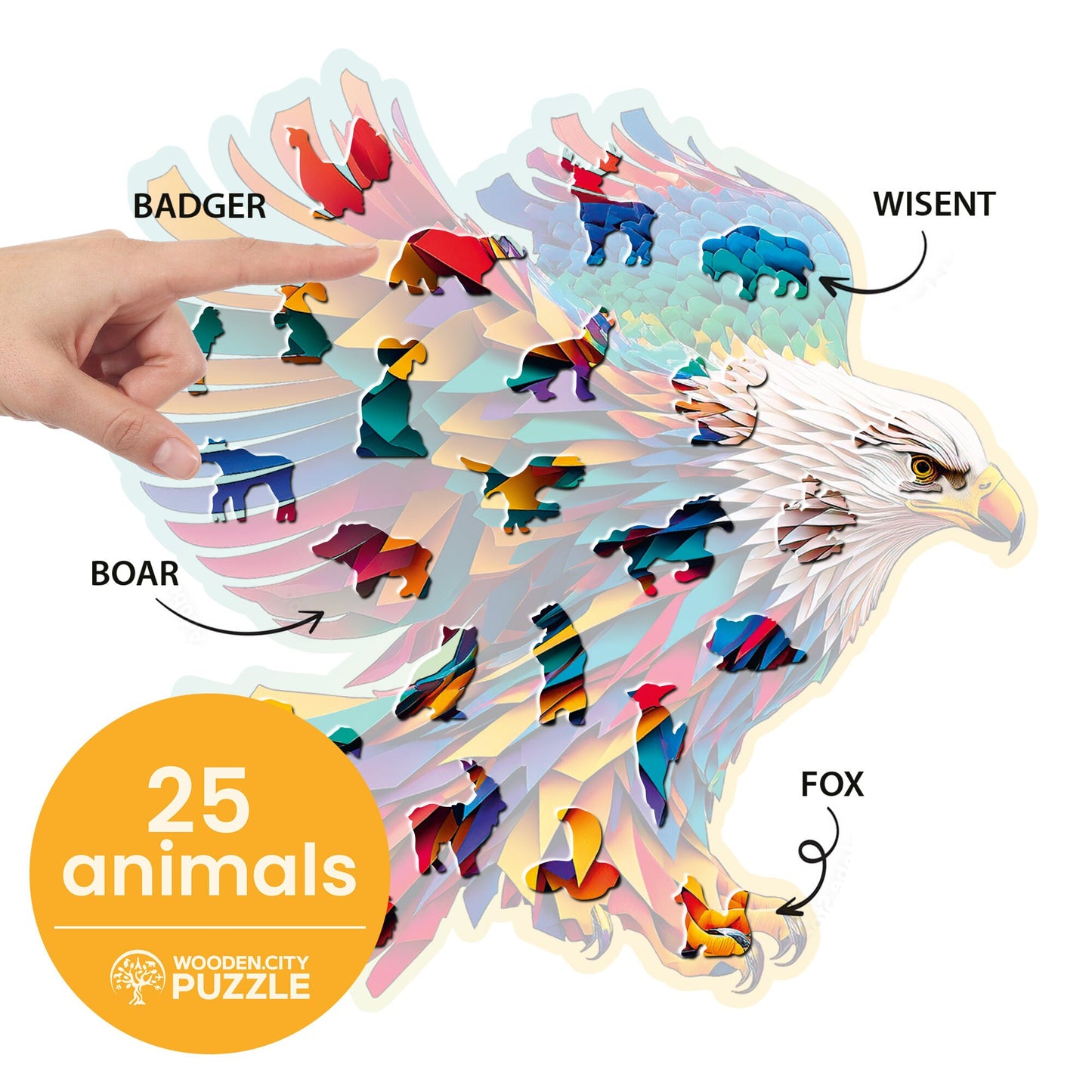 Wooden Puzzle Bright Eagle 250 Pieces - Unique Unusual Jigsaw Puzzles with Animal Shaped Pieces - Wooden.City