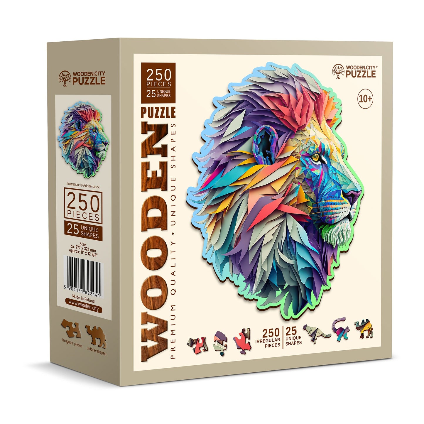 Wooden Puzzle Modern Lion 250 Pieces - Unique Unusual Jigsaw Puzzles with Animal Shaped Pieces - Wooden.City