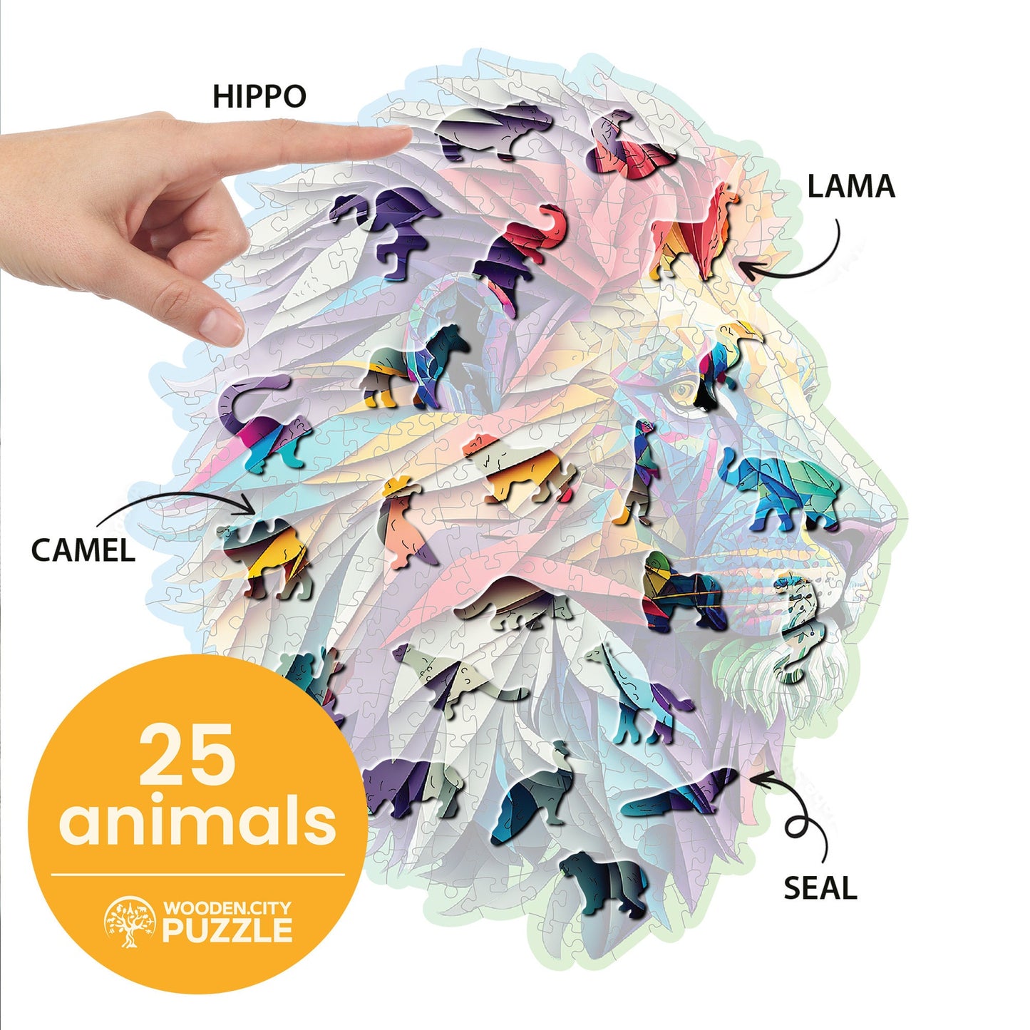 Wooden Puzzle Modern Lion 250 Pieces - Unique Unusual Jigsaw Puzzles with Animal Shaped Pieces - Wooden.City