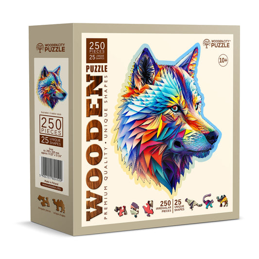 Wooden Puzzle Classy Wolf 250 Pieces - Unique Unusual Jigsaw Puzzles with Animal Shaped Pieces - Wooden.City