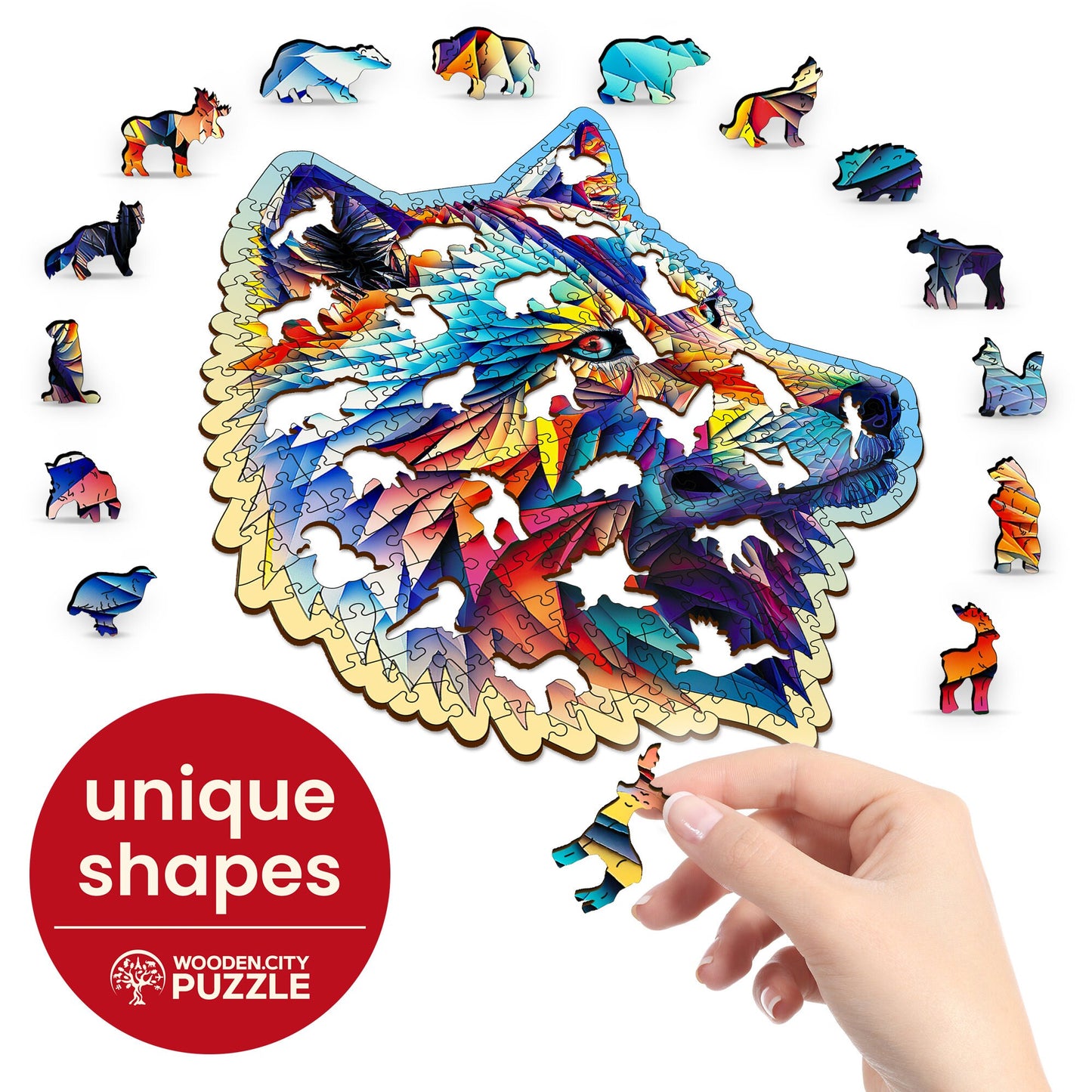 Wooden Puzzle Classy Wolf 250 Pieces - Unique Unusual Jigsaw Puzzles with Animal Shaped Pieces - Wooden.City