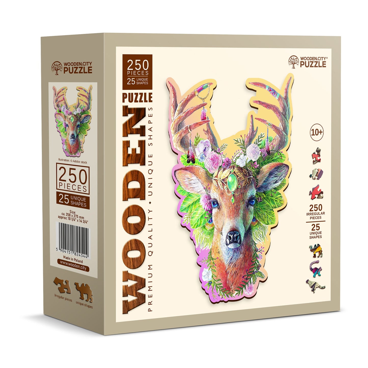 Wooden Puzzle Modish Deer 250 Pieces - Unique Unusual Jigsaw Puzzles with Animal Shaped Pieces - Wooden.City