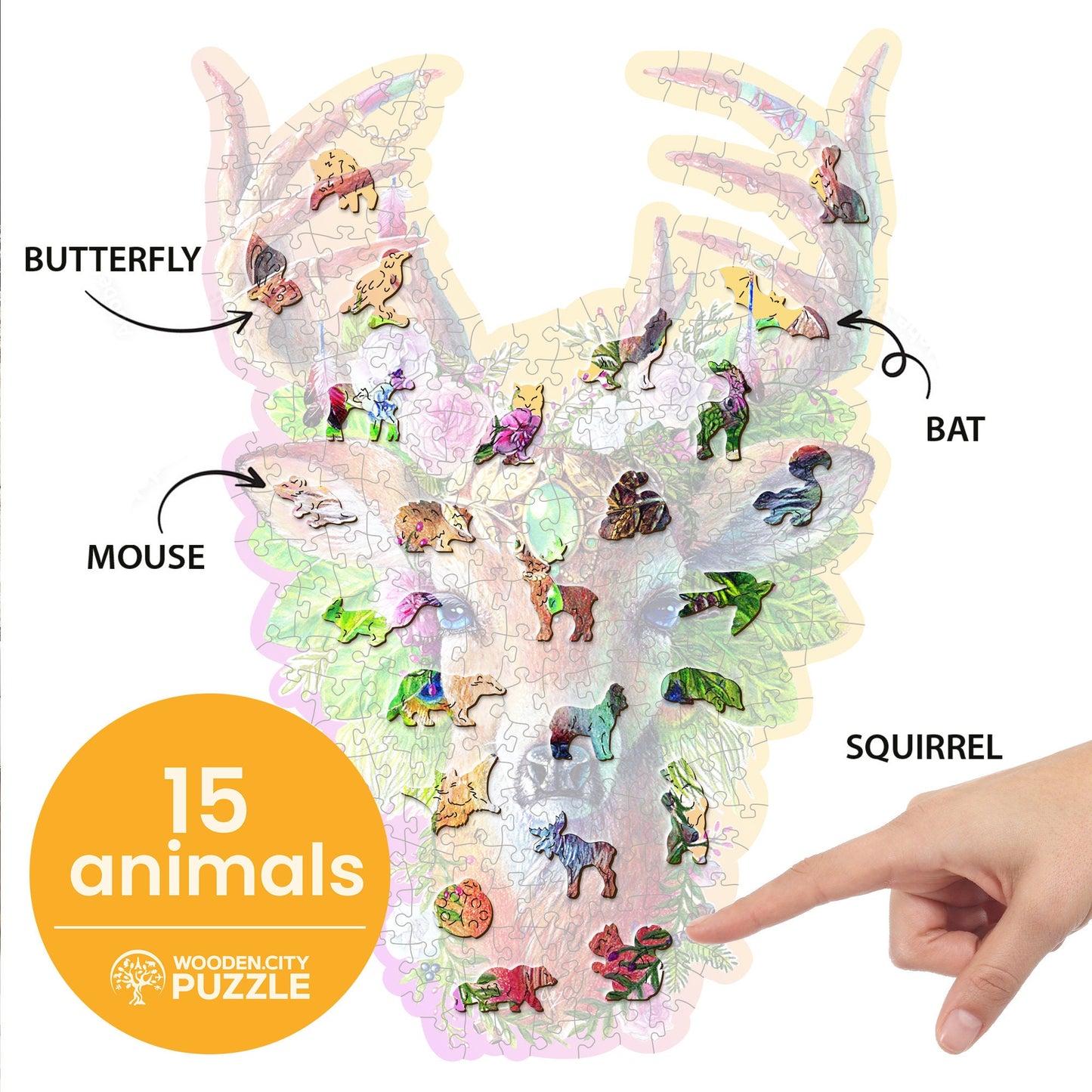 Wooden Puzzle Modish Deer 250 Pieces - Unique Unusual Jigsaw Puzzles with Animal Shaped Pieces - Wooden.City