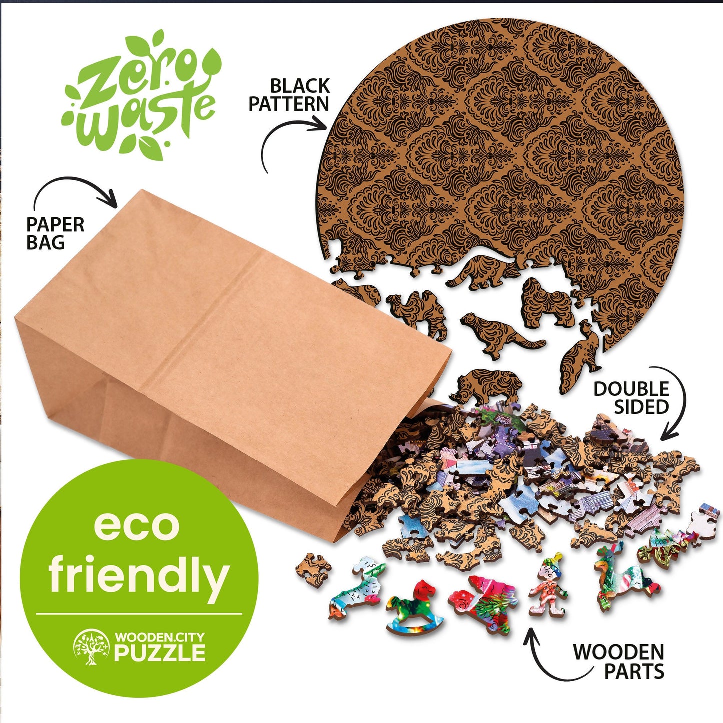 Wooden Puzzle Modish Deer 250 Pieces - Unique Unusual Jigsaw Puzzles with Animal Shaped Pieces - Wooden.City