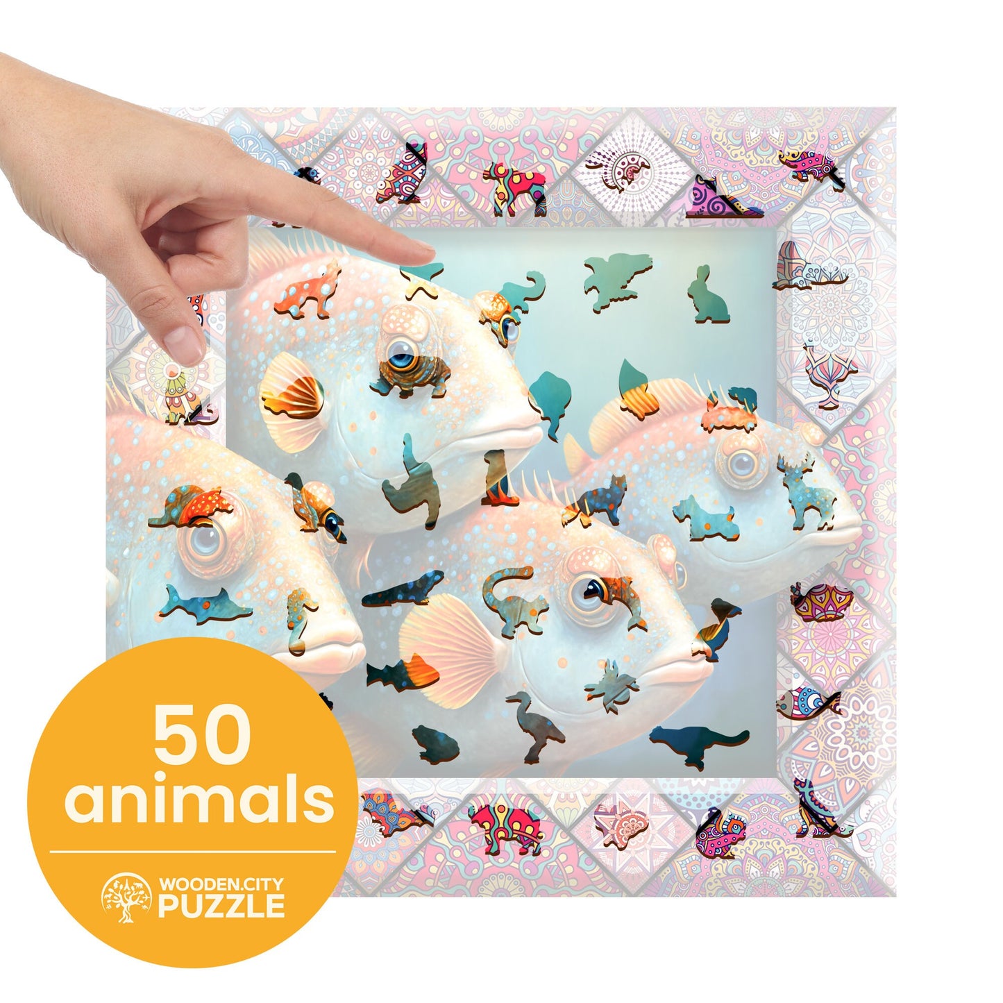 Wooden Puzzle Tropical Fish 500 Pieces - Unique Unusual Jigsaw Puzzles with Animal Shaped Pieces - Wooden.City