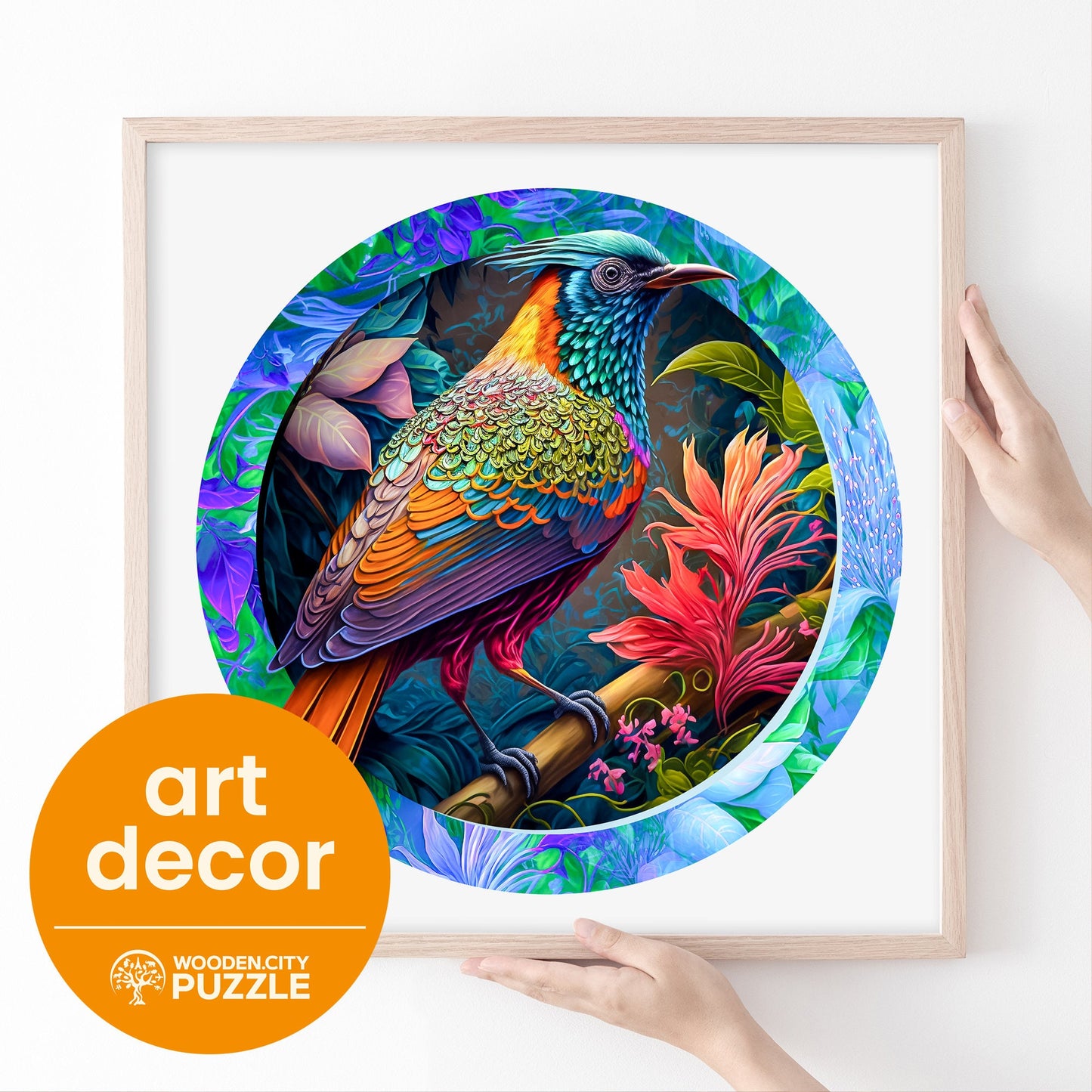 Wooden Puzzle Colorful Bird 500 Pieces - Unique Unusual Jigsaw Puzzles with Animal Shaped Pieces - Wooden.City