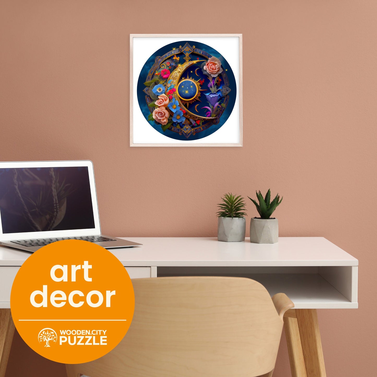 Wooden Puzzle Flower Moon 500 Pieces - Unique Unusual Jigsaw Puzzles with Animal Shaped Pieces - Wooden.City