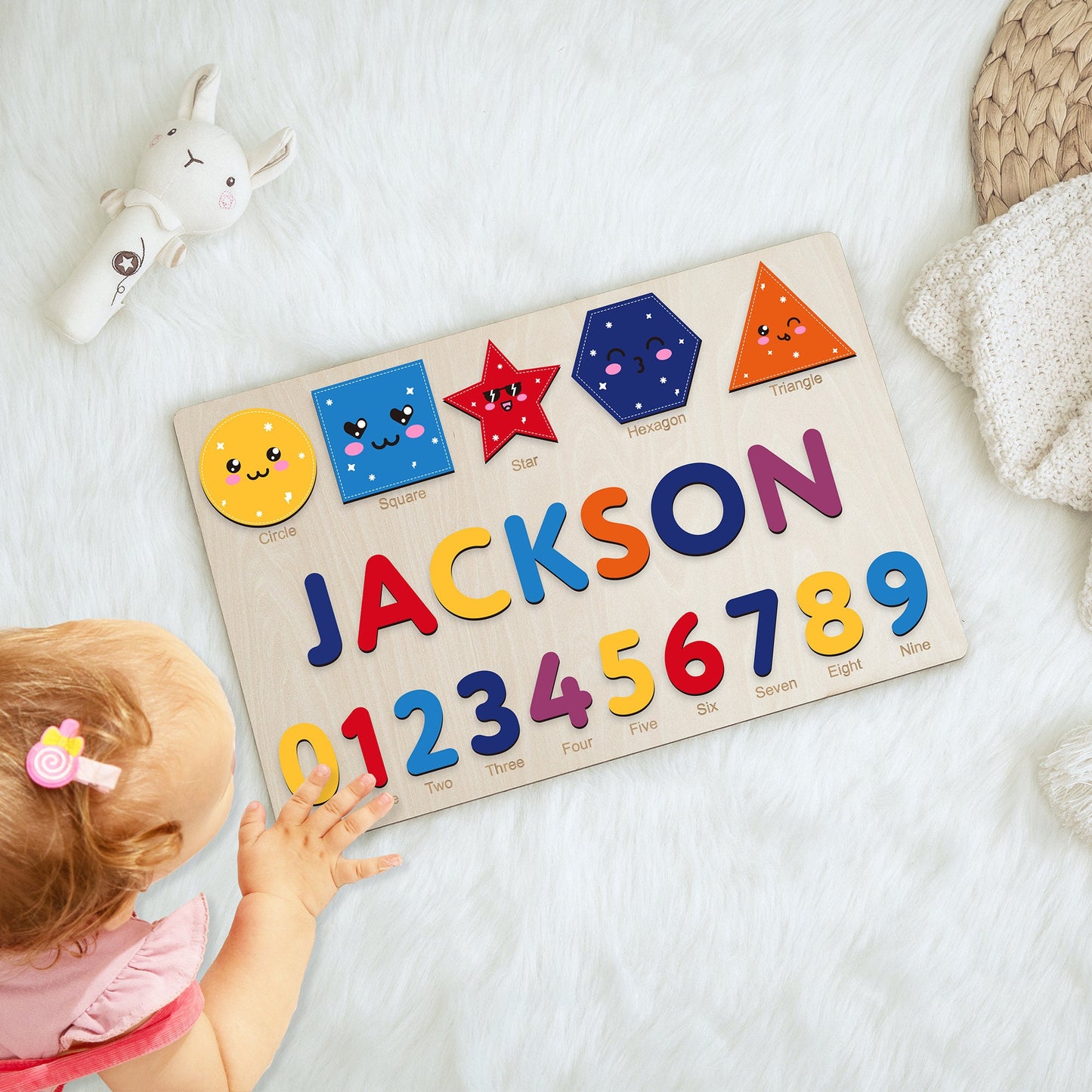 Personalized Name Puzzle with Shapes and Numbers, Custom Name Puzzle Baby, Wooden Name Puzzle, Baby Shower Gift, Name Puzzle For Toddler