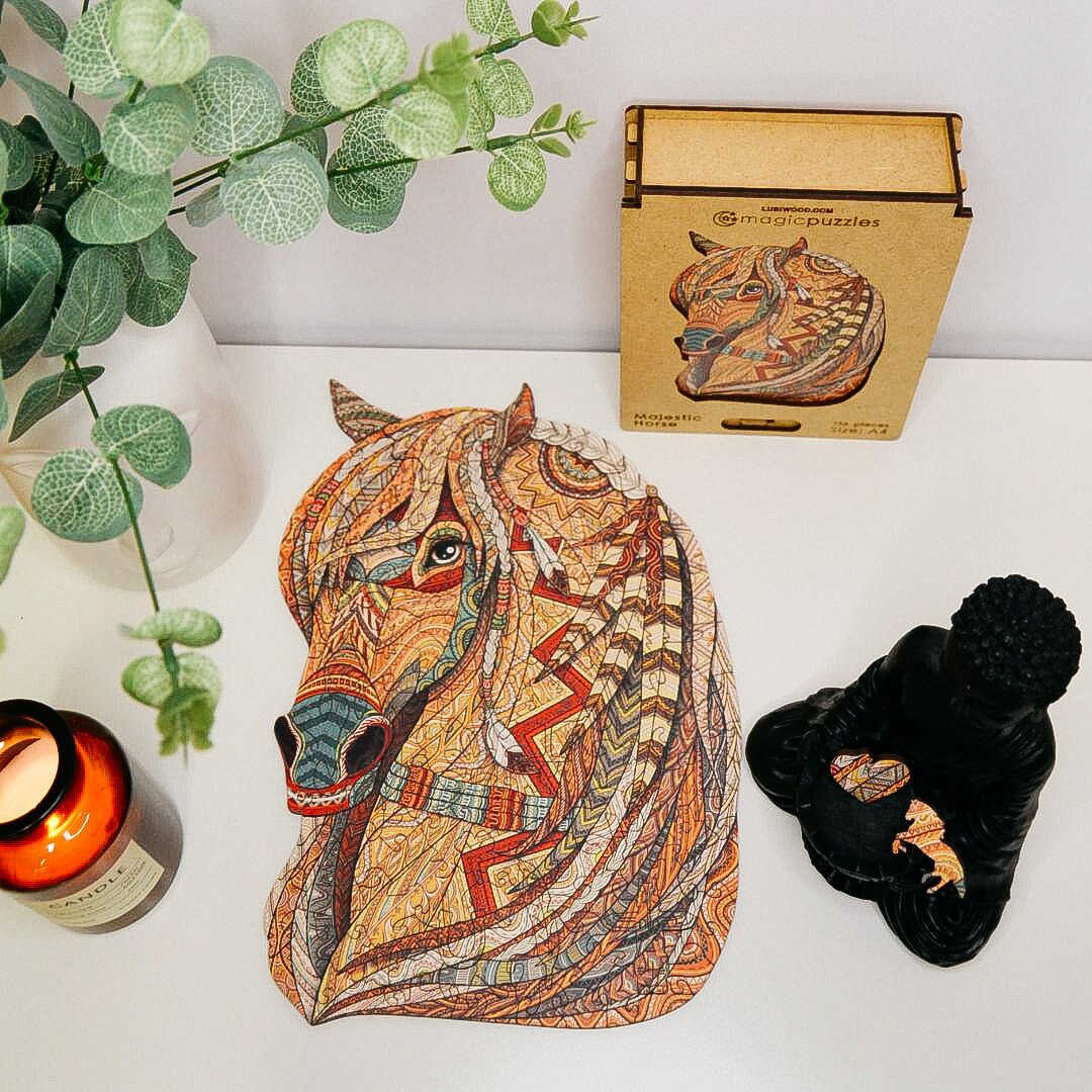 Majestic Horse Wooden Jigsaw Puzzle for Adults and Kids | Laser Cut Premium Wood | Animal Shaped 3D Puzzle Pieces | Unique Gift