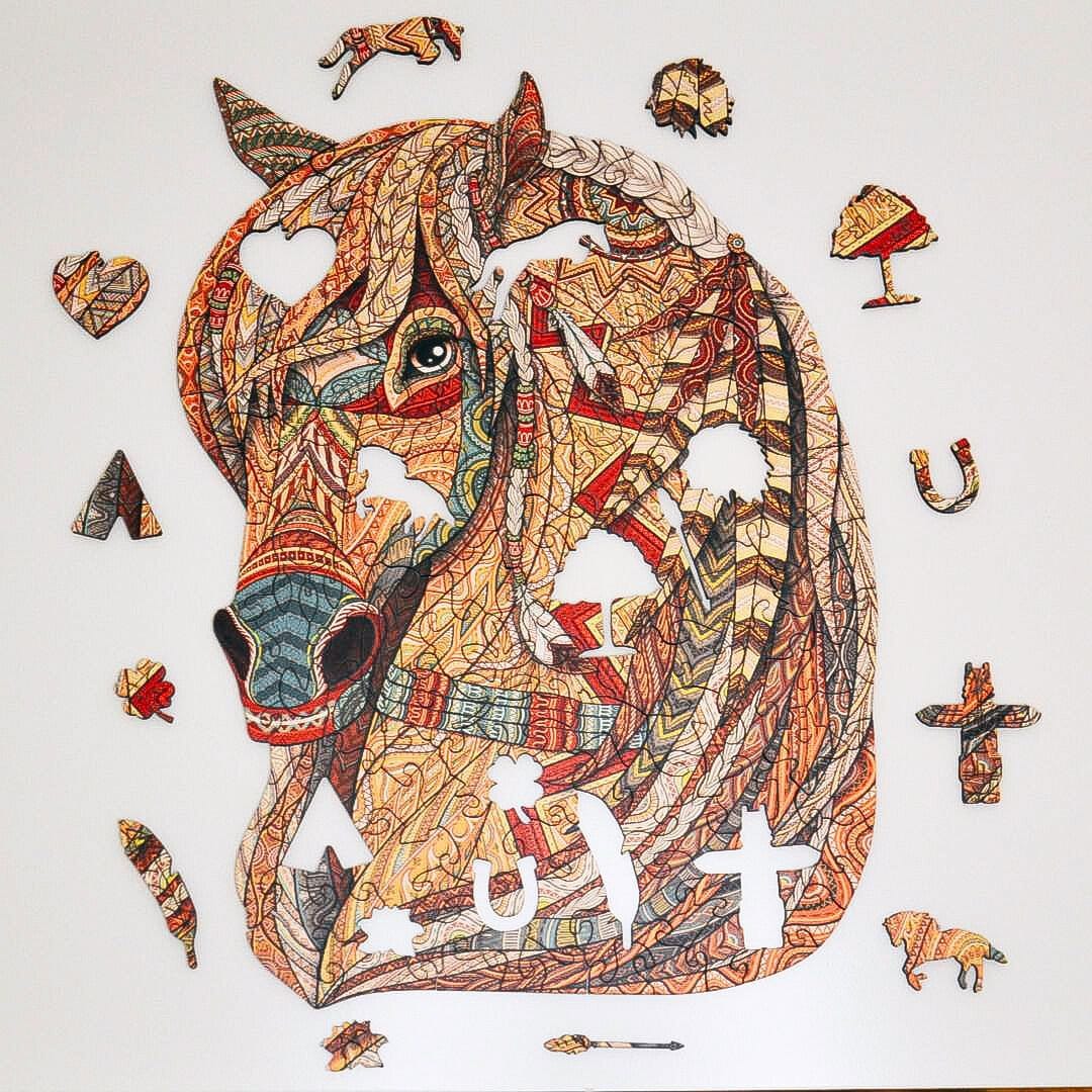 Majestic Horse Wooden Jigsaw Puzzle for Adults and Kids | Laser Cut Premium Wood | Animal Shaped 3D Puzzle Pieces | Unique Gift