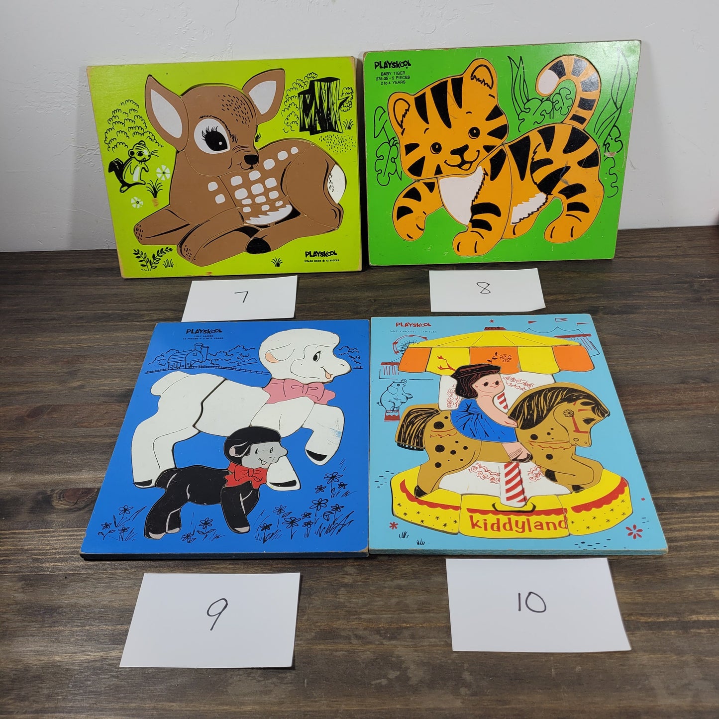 Playskool Heavy Wood Puzzles Build a Set Vintage 70s 80s Colors Disney Birthday Cricket Animals