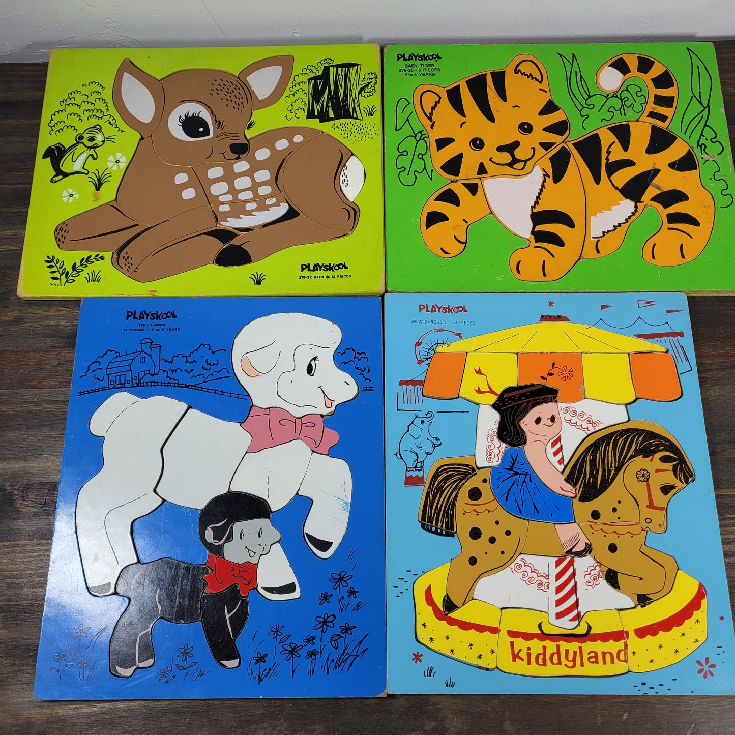 Playskool Heavy Wood Puzzles Build a Set Vintage 70s 80s Colors Disney Birthday Cricket Animals