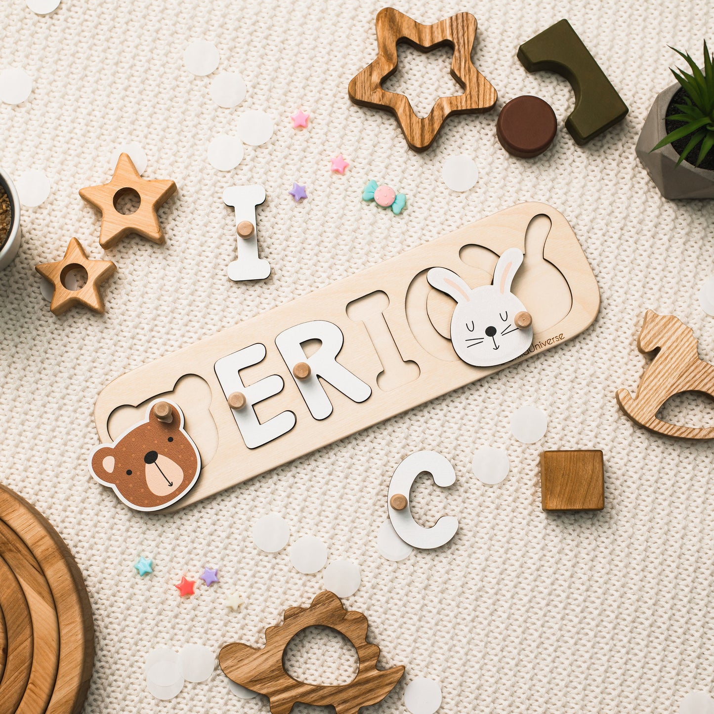 Special First Birthday, Wood Name Puzzle With Animals, New Baby Gift, First Birthday Gift, Baby, Personalized toy for Girl and Boy