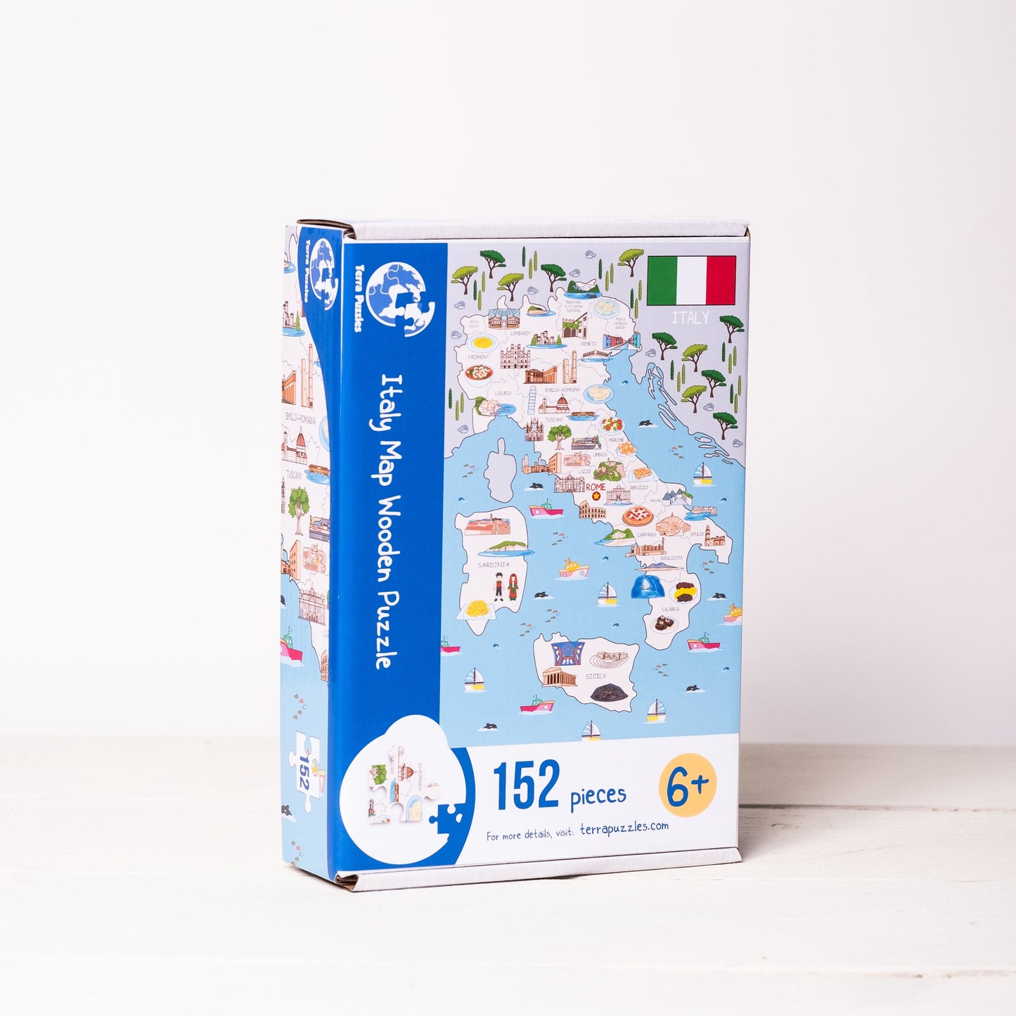 Colorful Italy Illustrated Wooden Map Jigsaw Puzzle for Children and Adults - 152-Piece - Holiday Italian Map Board Games Gift Ideas.