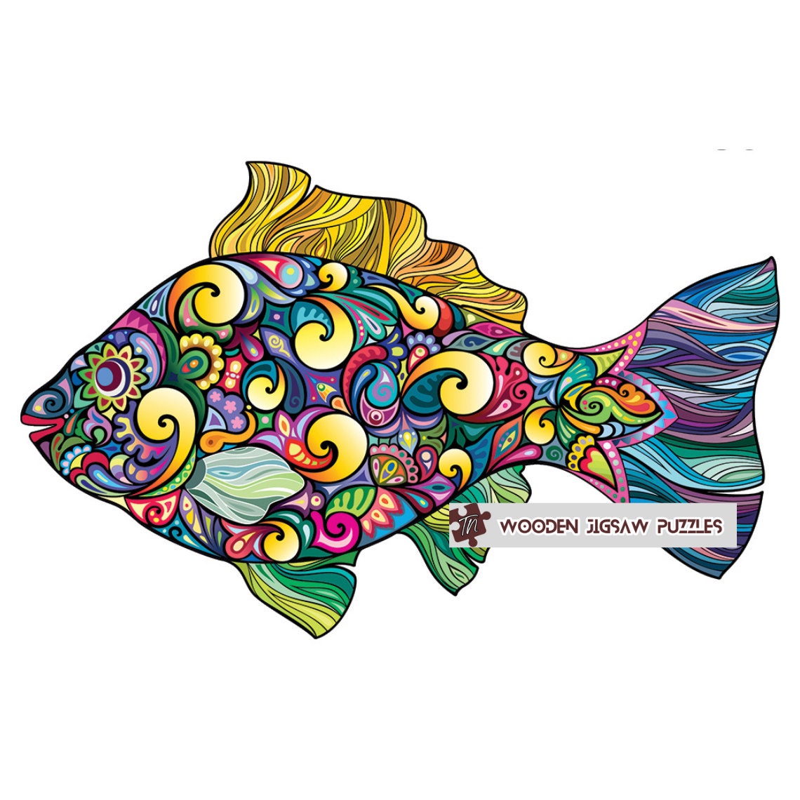 Fish Wooden Jigsaw Puzzle with Wood Box Packaging, Unique Gift for Kids, Adult, Friends Family Couple Games Colorful Fish DIY Jigsaw Puzzles