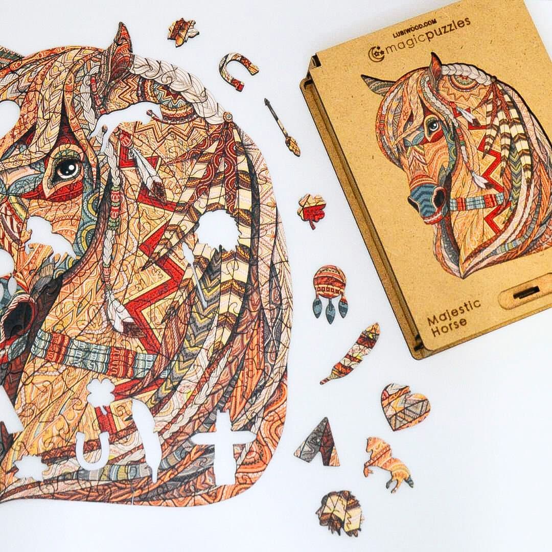 Majestic Horse Wooden Jigsaw Puzzle for Adults and Kids | Laser Cut Premium Wood | Animal Shaped 3D Puzzle Pieces | Unique Gift