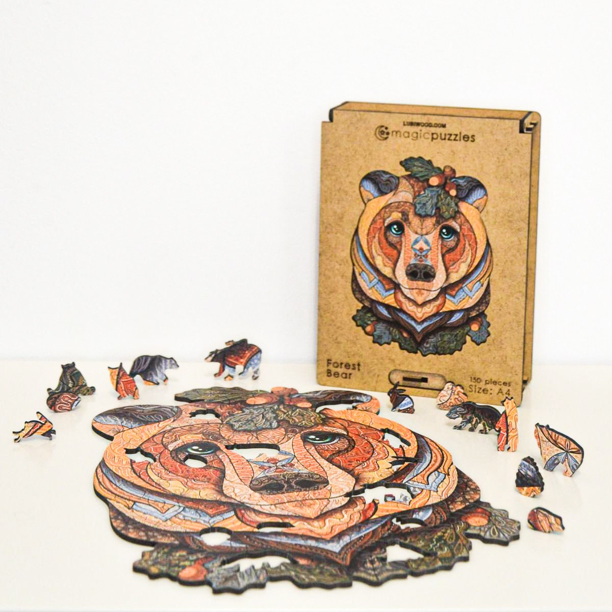 Forest Bear Wooden Jigsaw Puzzle for Adults and Kids | Laser Cut Premium Wood | Animal Shaped 3D Puzzle Pieces | Unique Gift