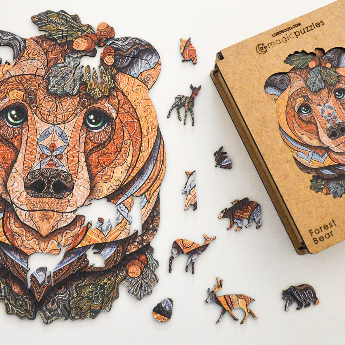 Forest Bear Wooden Jigsaw Puzzle for Adults and Kids | Laser Cut Premium Wood | Animal Shaped 3D Puzzle Pieces | Unique Gift