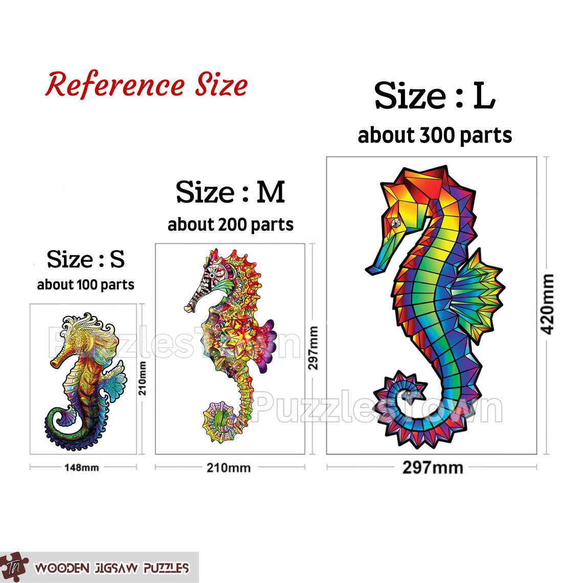 Seahorse Wooden Jigsaw Puzzle with Wood Box Packaging, Rainbow Pride Seahorses Puzzles for Kids Adult Friends Family Sea Animals Puzzle