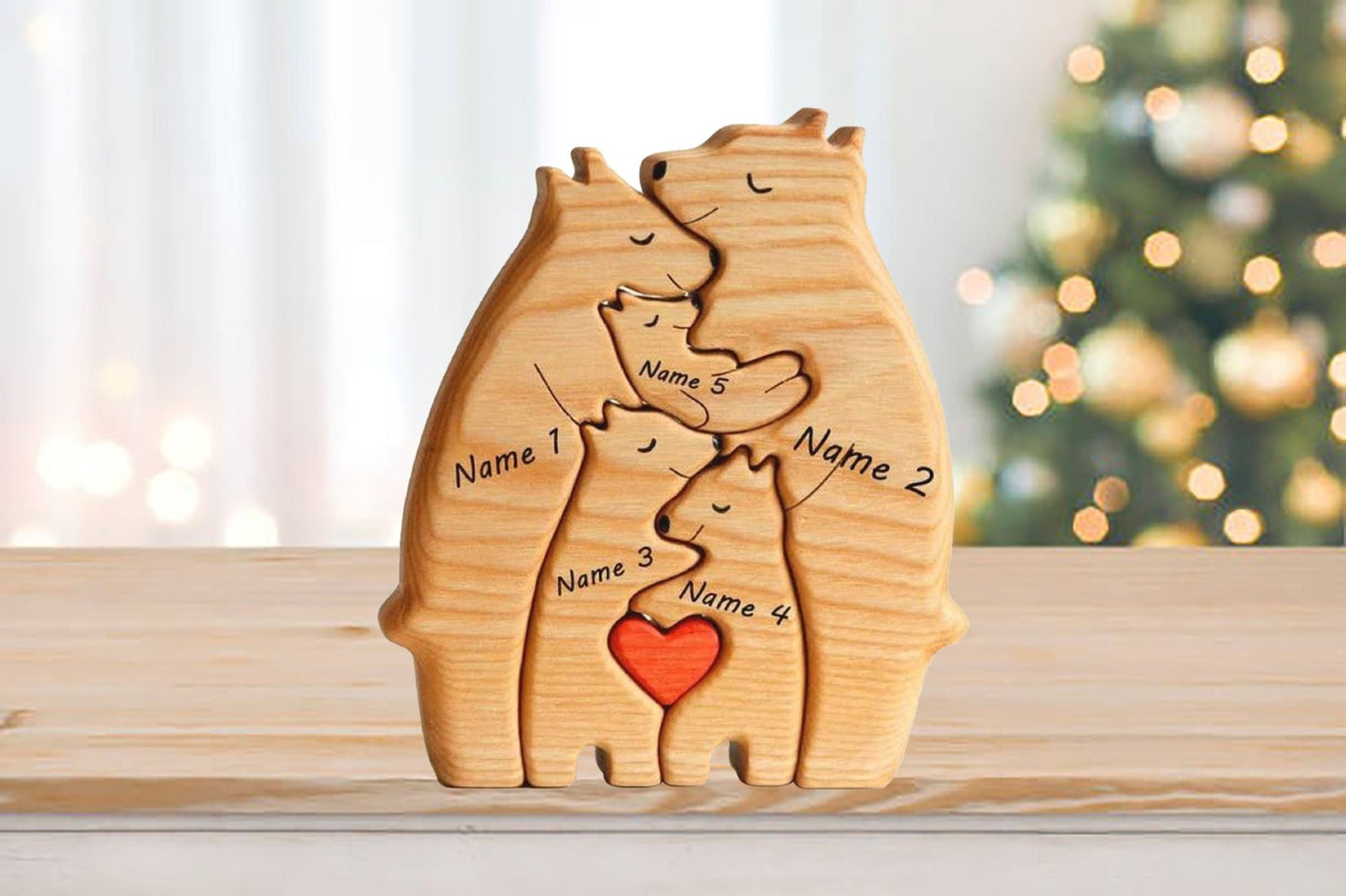 Wooden Bear Family Puzzle-8 Person Animal Figurines-Family Home Decor Gifts-Family Keepsake Gift, Gift Daddy idead, Father's Day Gift