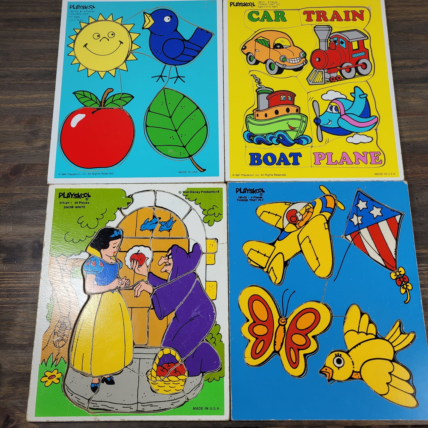 Playskool Heavy Wood Puzzles Build a Set Vintage 70s 80s Colors Disney Birthday Cricket Animals