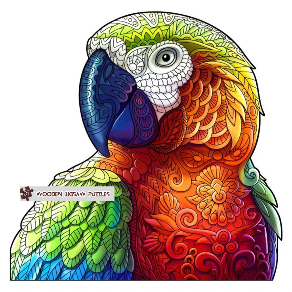 Colorful Parrot Wooden Jigsaw Puzzle with Wood Box Packaging, Wooden Puzzles Unique Gift Idea for Boys Girls Best Friend Couple Family Games