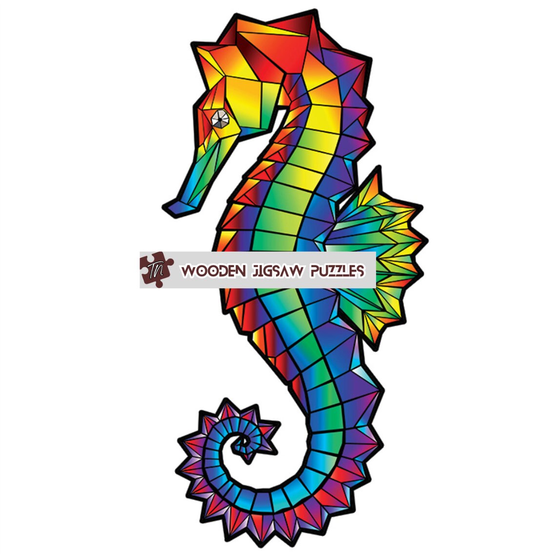 Seahorse Wooden Jigsaw Puzzle with Wood Box Packaging, Rainbow Pride Seahorses Puzzles for Kids Adult Friends Family Sea Animals Puzzle