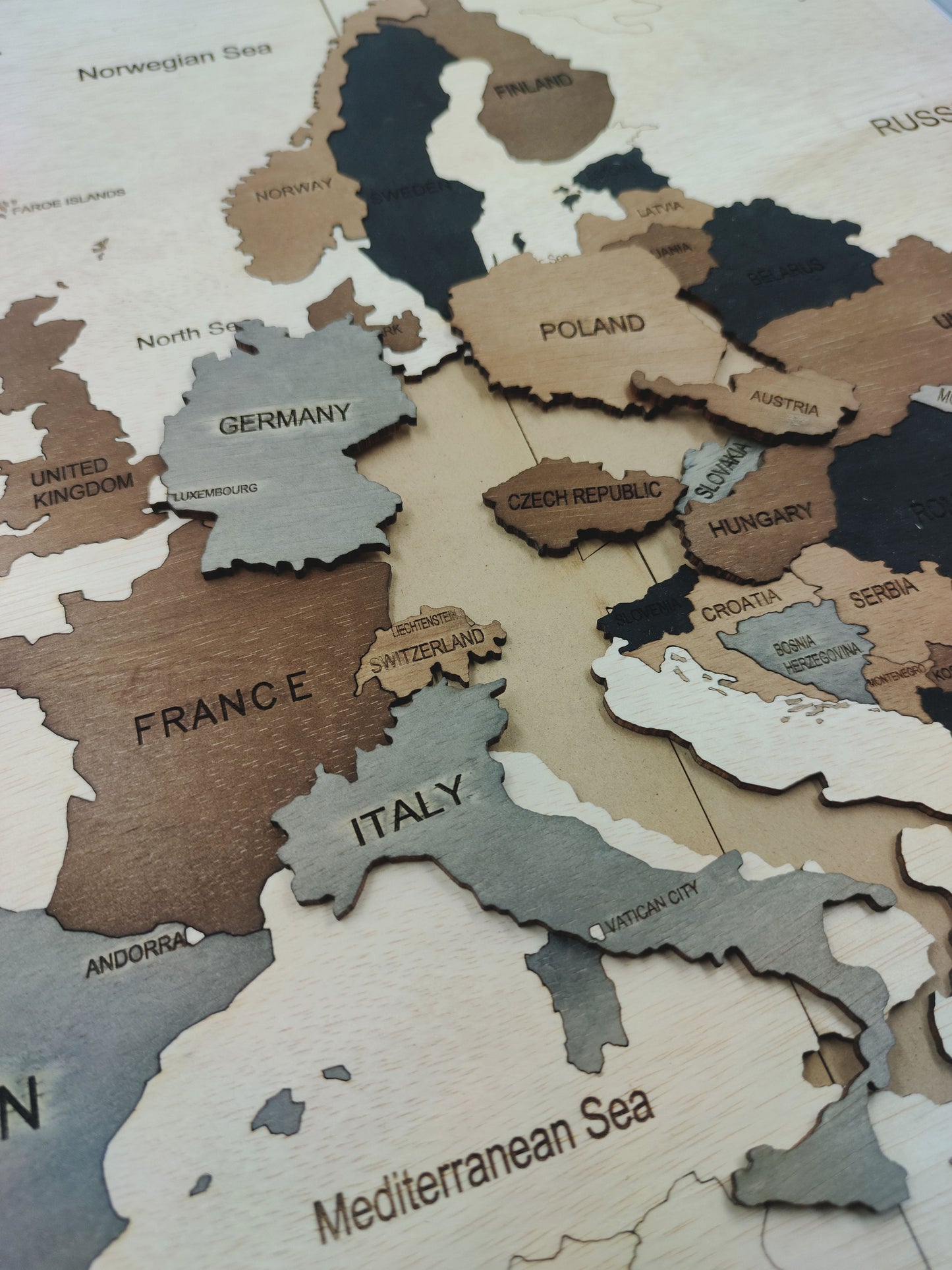 Europe wooden map puzzle. Ideal gift for school kids. Jigsaw Europe's map with boarders and countries names.