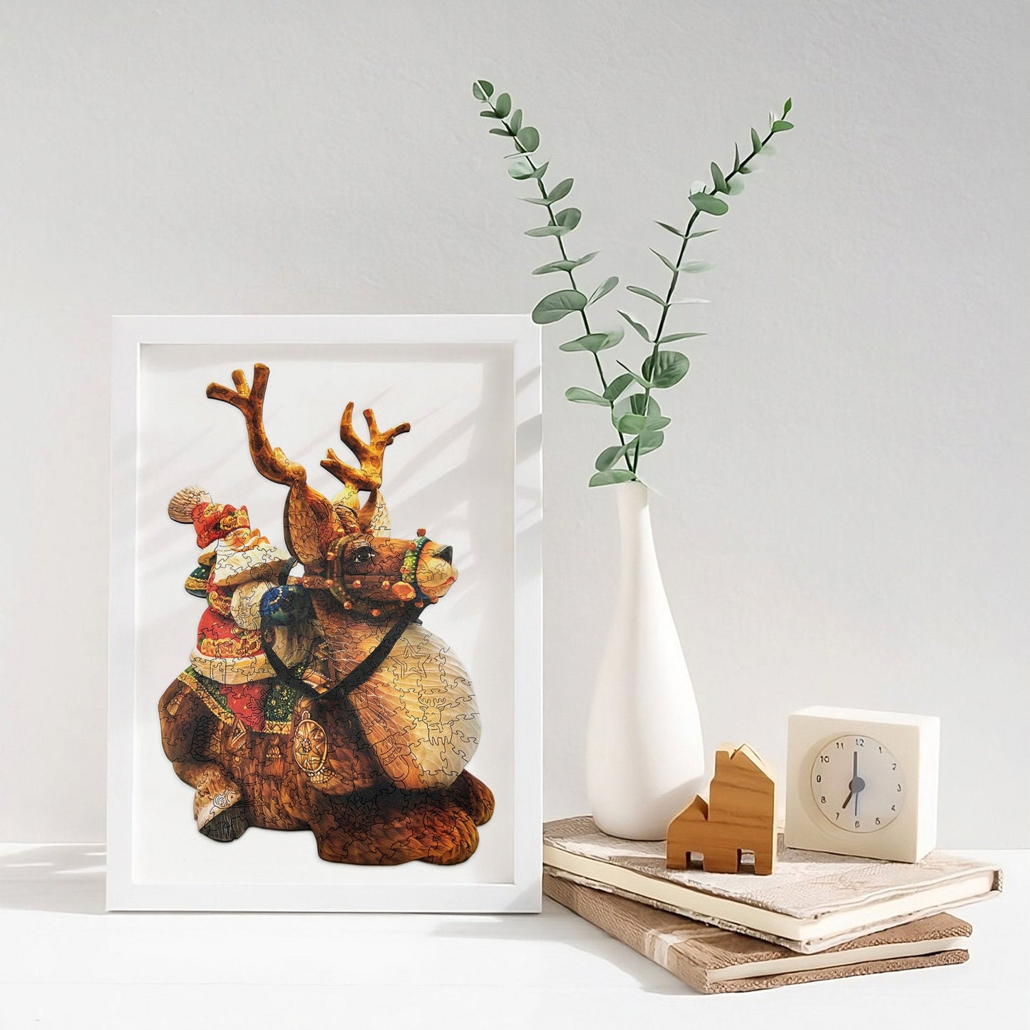 Christmas Santa on Deer Wooden Jigsaw Puzzle | Santa Puzzle | Laser Cut, Premium Wood, Unique Shape, for Adult and Kids, Big Size 200Pcs