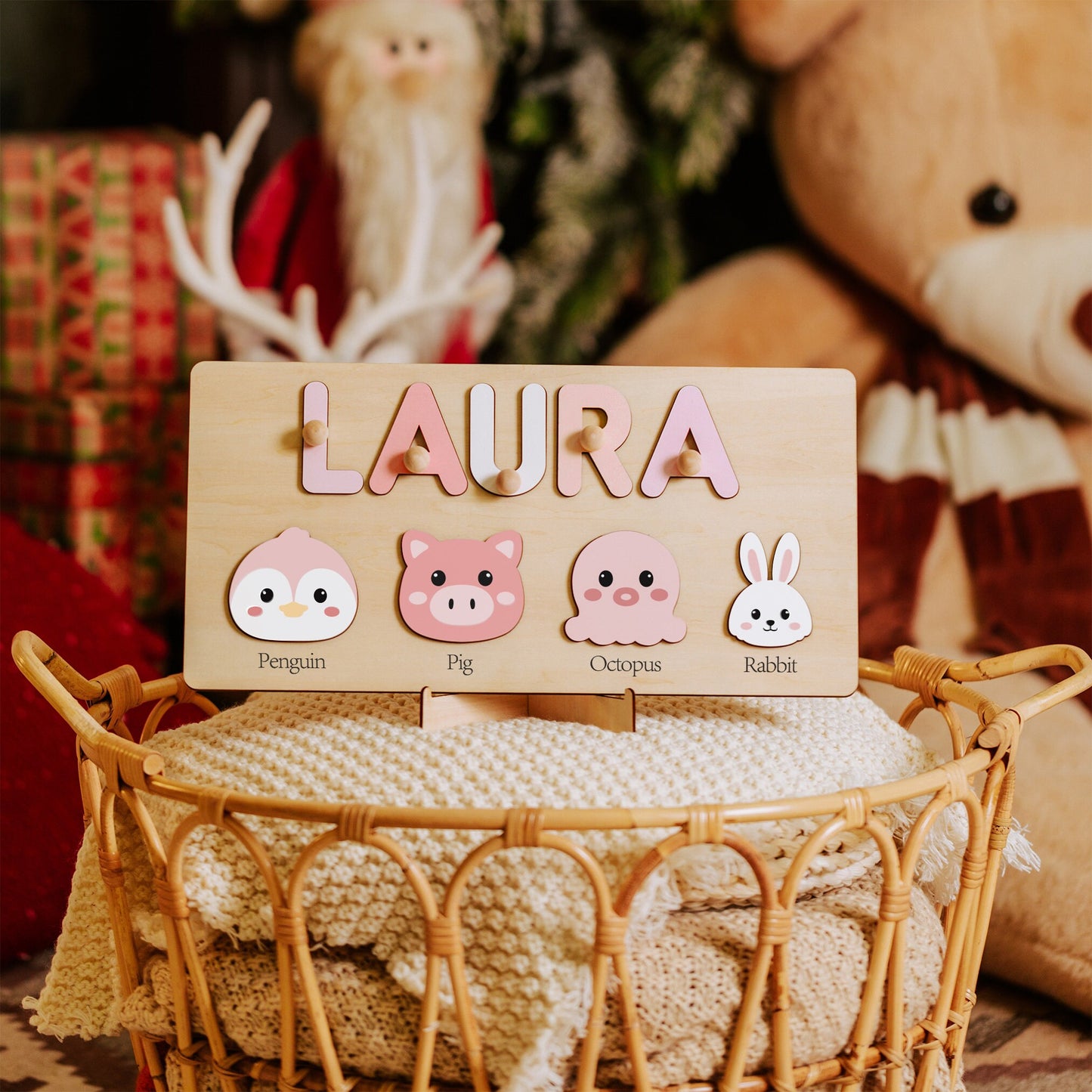 Custom Name Puzzle with Animals, Birthday Gift for Kids, Easter Gifts for Toddlers, Unique New Baby Gift, Wooden Name Puzzle for Boys