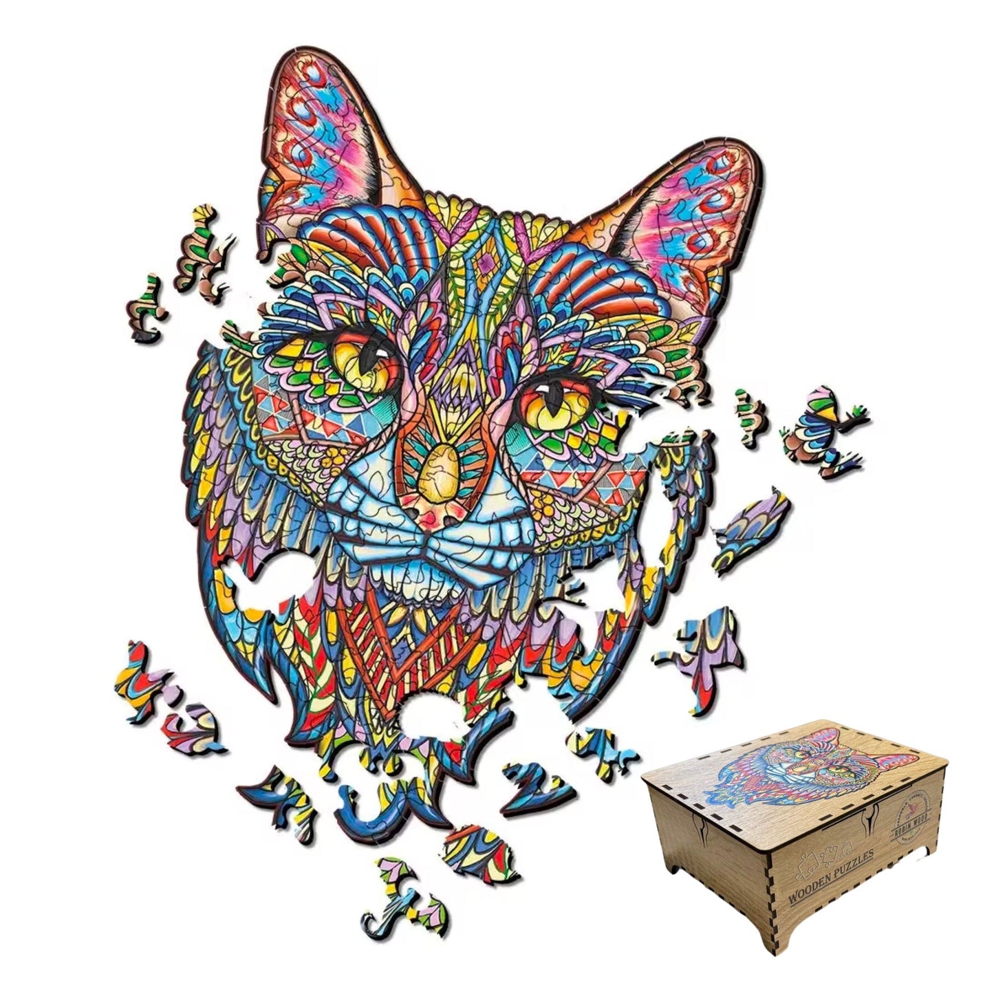 Robin Wood - Whisker Wonderland - Cat-Themed Wooden Jigsaw Puzzle For Decor, Adult, Kids, Gift - 190 Unique Shaped Pieces (17.71" x 12.2 ")