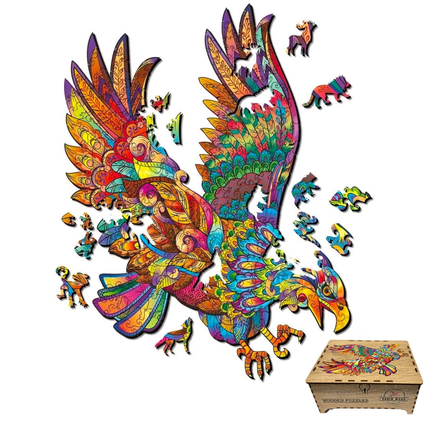 Robin Wood - Eagle Majesty - Wooden Jigsaw Puzzle For Gift, Decor, Adult, Kids - 207 Unique Shaped Pieces (18.5" x 14.56 ")