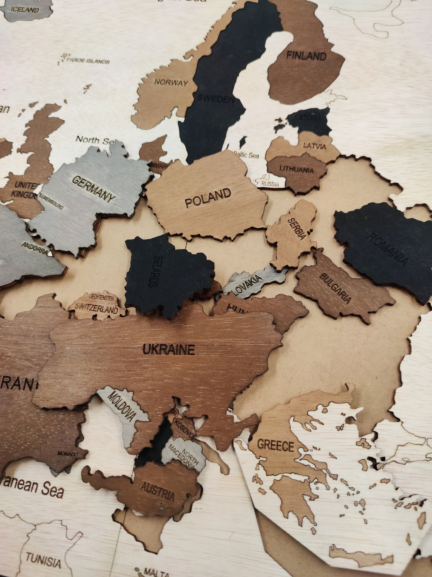 Europe wooden map puzzle. Ideal gift for school kids. Jigsaw Europe's map with boarders and countries names.