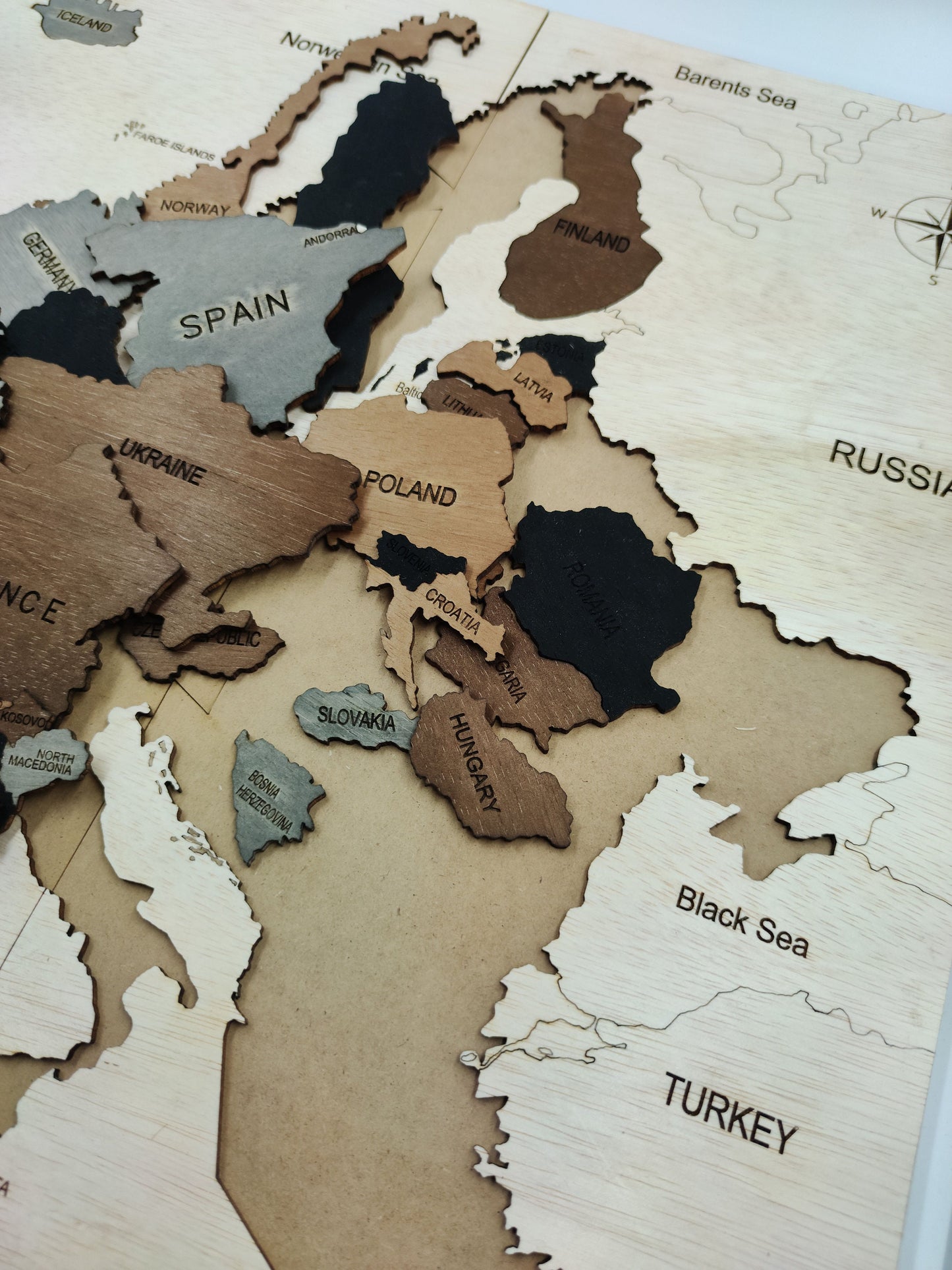 Europe wooden map puzzle. Ideal gift for school kids. Jigsaw Europe's map with boarders and countries names.