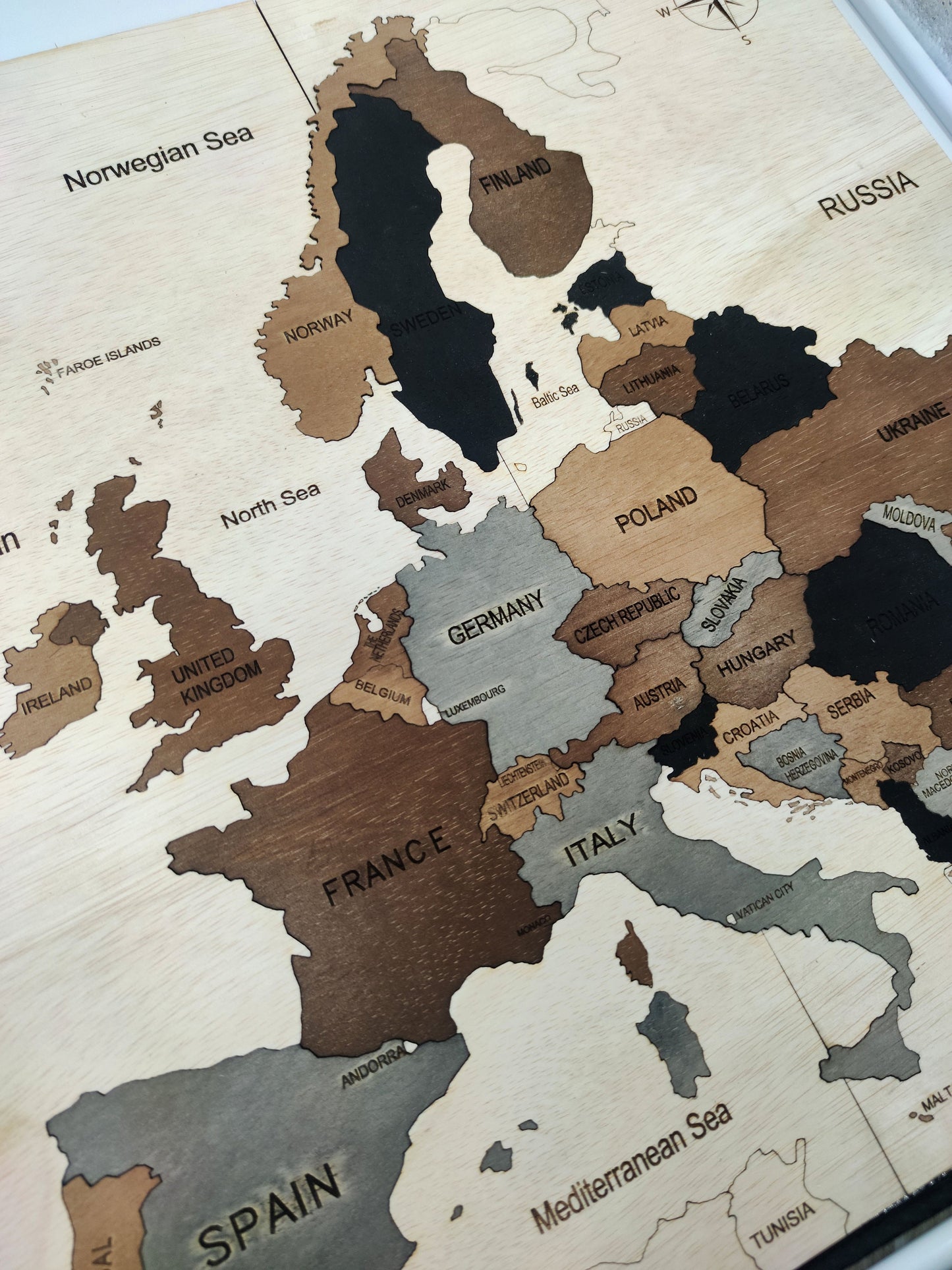 Europe wooden map puzzle. Ideal gift for school kids. Jigsaw Europe's map with boarders and countries names.