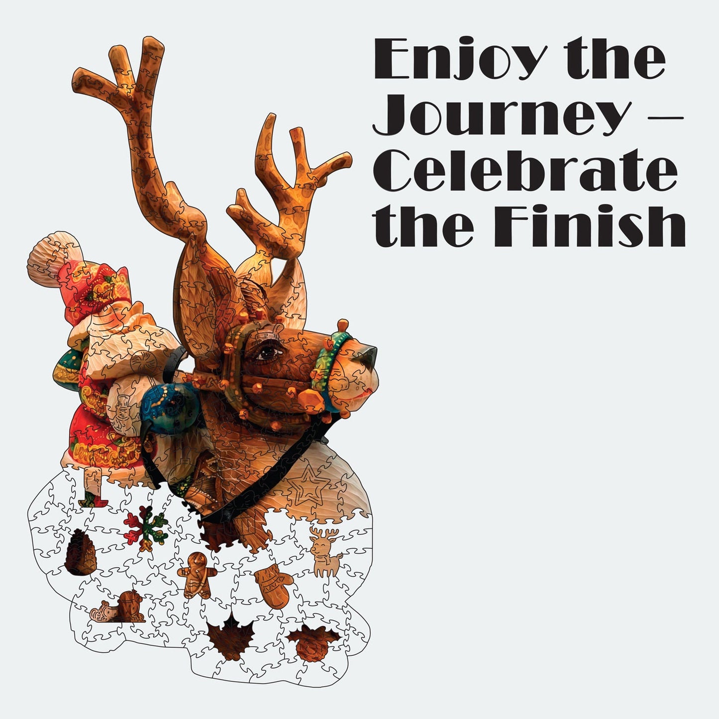 Christmas Santa on Deer Wooden Jigsaw Puzzle | Santa Puzzle | Laser Cut, Premium Wood, Unique Shape, for Adult and Kids, Big Size 200Pcs