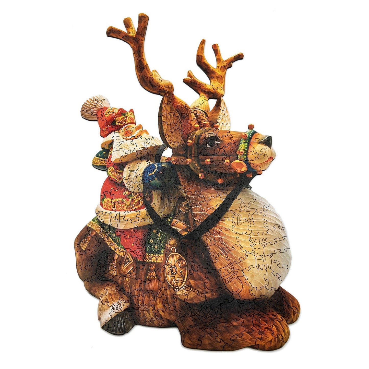 Christmas Santa on Deer Wooden Jigsaw Puzzle | Santa Puzzle | Laser Cut, Premium Wood, Unique Shape, for Adult and Kids, Big Size 200Pcs