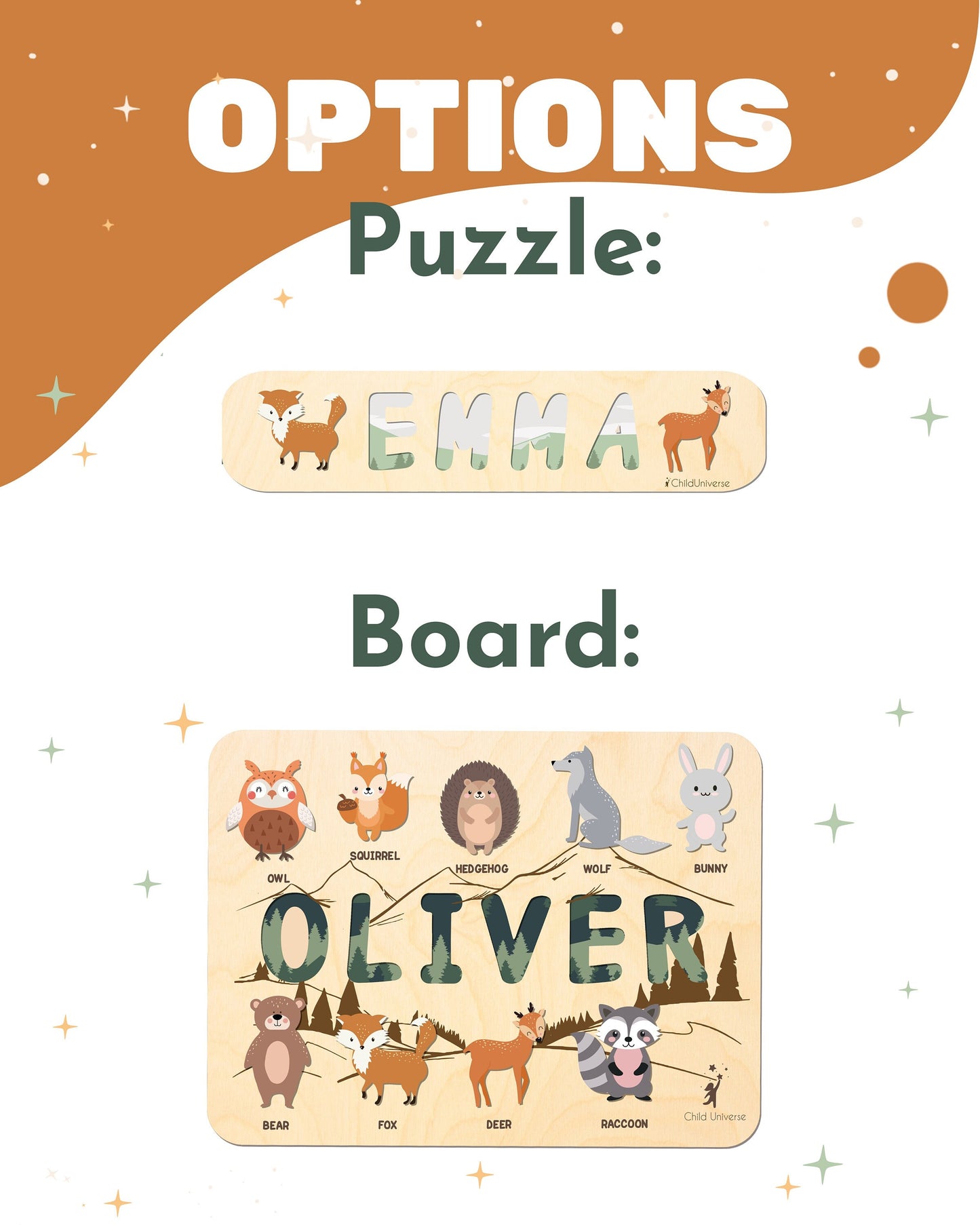 Name Puzzle for Toddler, Baby Boy 1st Birthday Gift, Woodland Animals Nursery, Kids Name Puzzle 2nd, 3rd Birthday Gift, Wood Montessori Toys