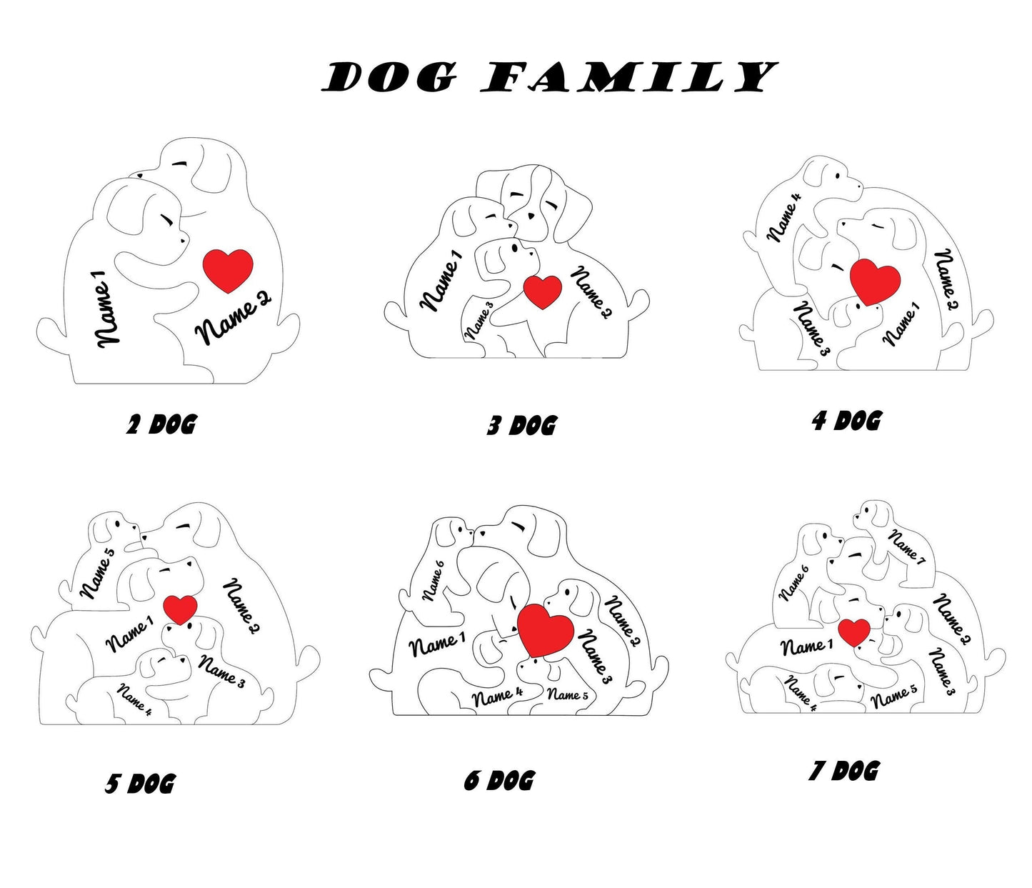 Wooden Dog Family Puzzle, Family Keepsake Gift, Gift for Parents, Animal Family, Family Home Decor, Gift for Kids, Pearl