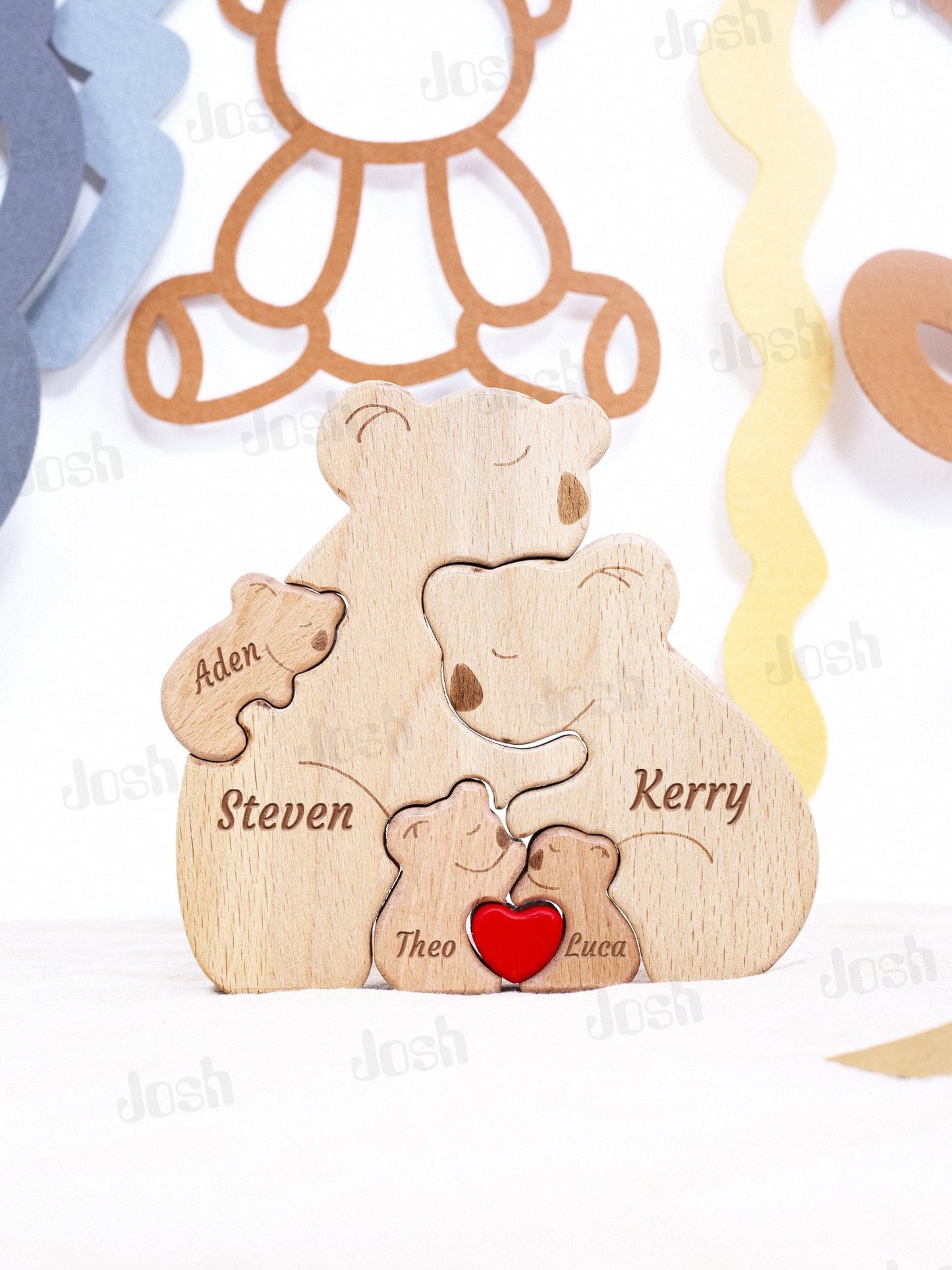 Personalized Wooden Family Puzzle, Koala Ornament, Family of Five, Home Decor, Family Memorial Gift, Wooden Animal Statue, Christmas Gifts