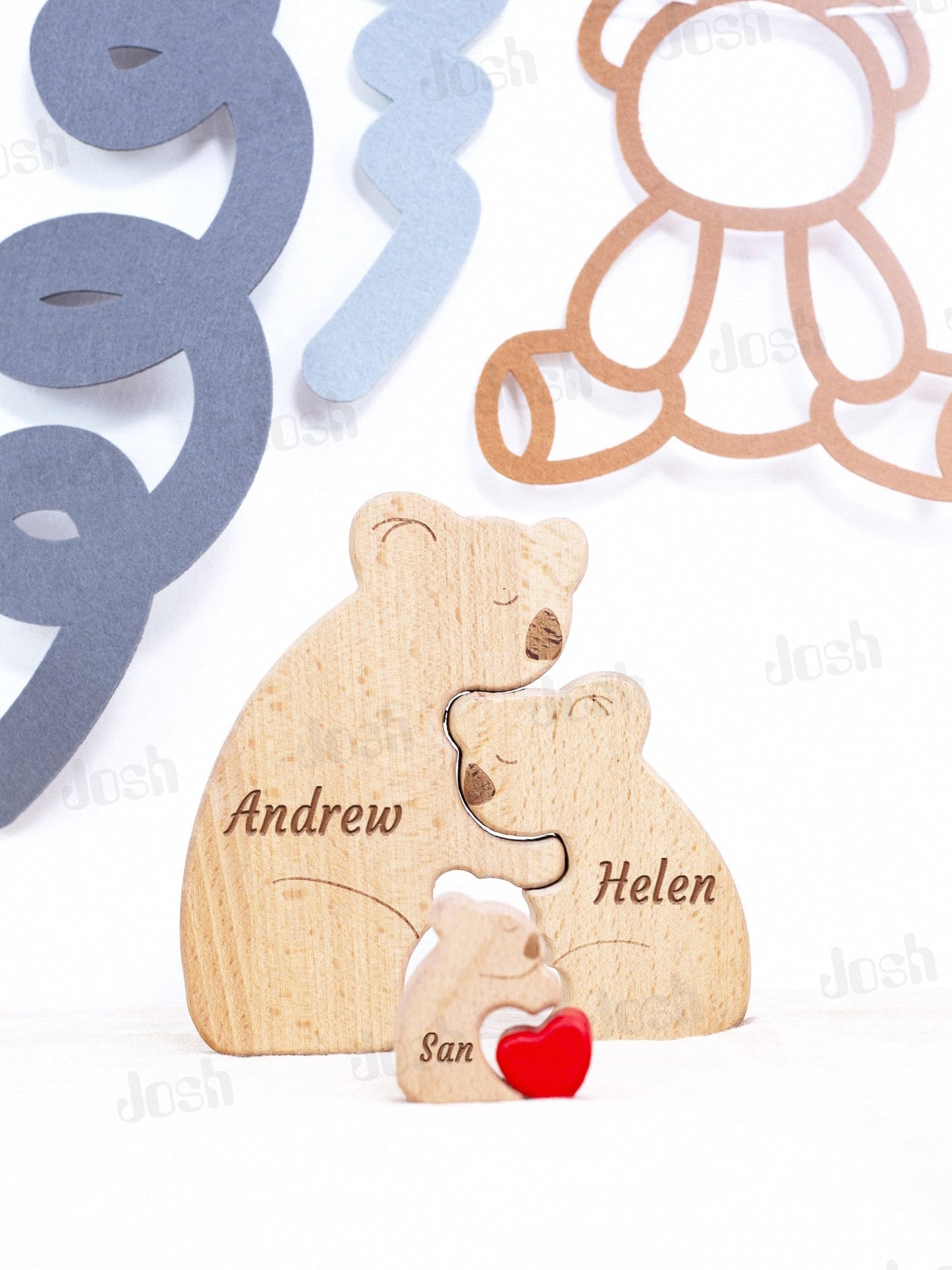 Personalized Wooden Family Puzzle, Koala Ornament, Family of Five, Home Decor, Family Memorial Gift, Wooden Animal Statue, Christmas Gifts