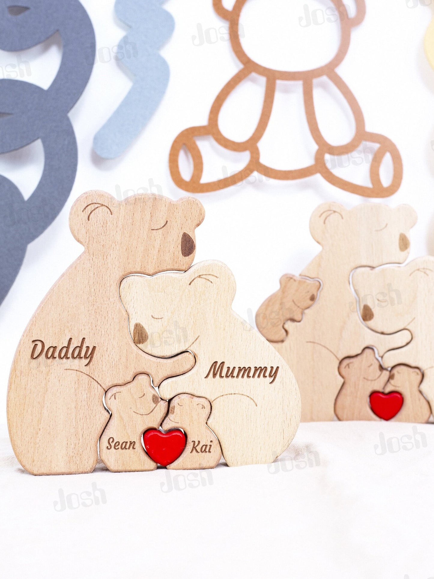 Personalized Wooden Family Puzzle, Koala Ornament, Family of Five, Home Decor, Family Memorial Gift, Wooden Animal Statue, Christmas Gifts