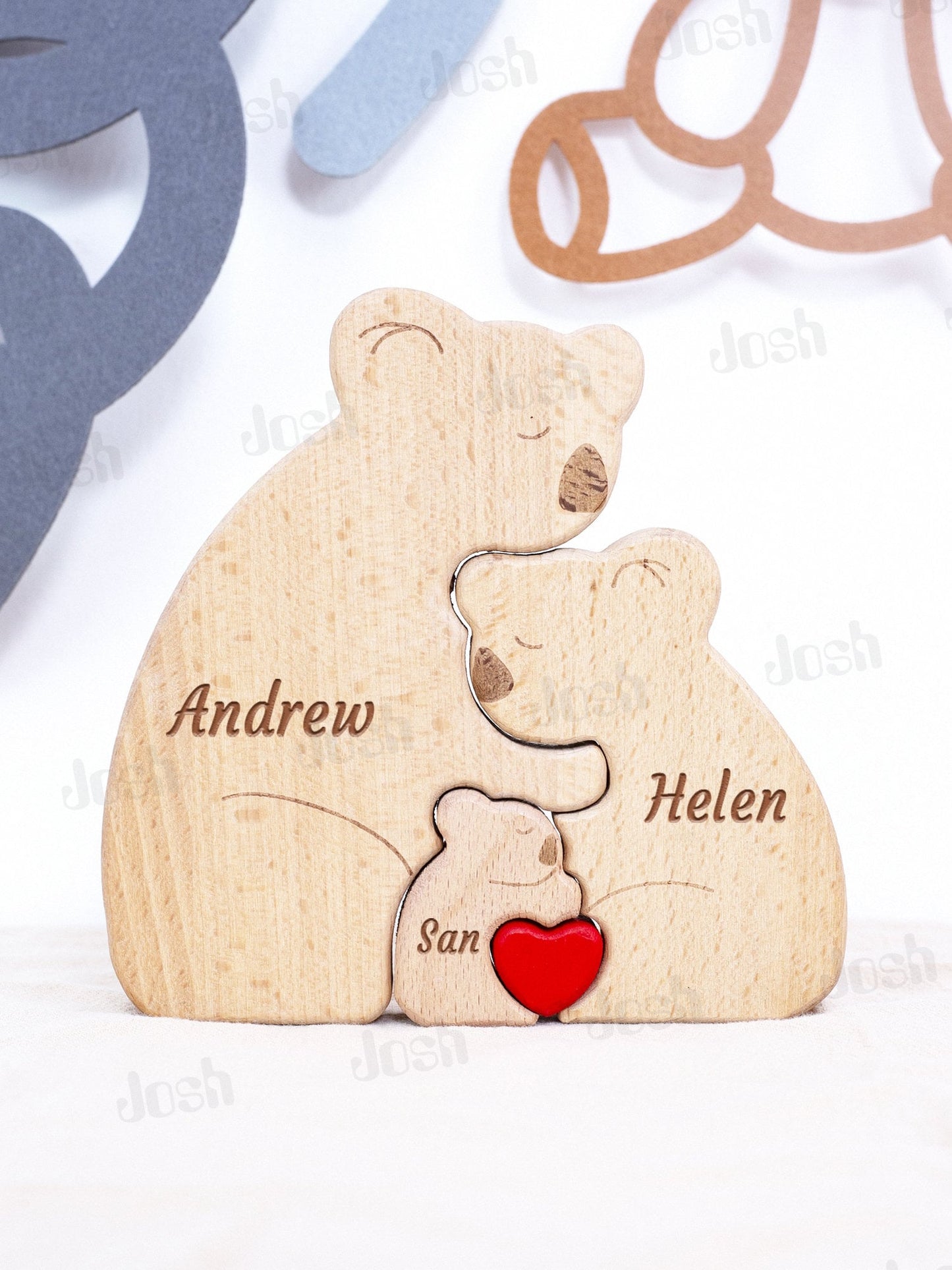 Personalized Wooden Family Puzzle, Koala Ornament, Family of Five, Home Decor, Family Memorial Gift, Wooden Animal Statue, Christmas Gifts