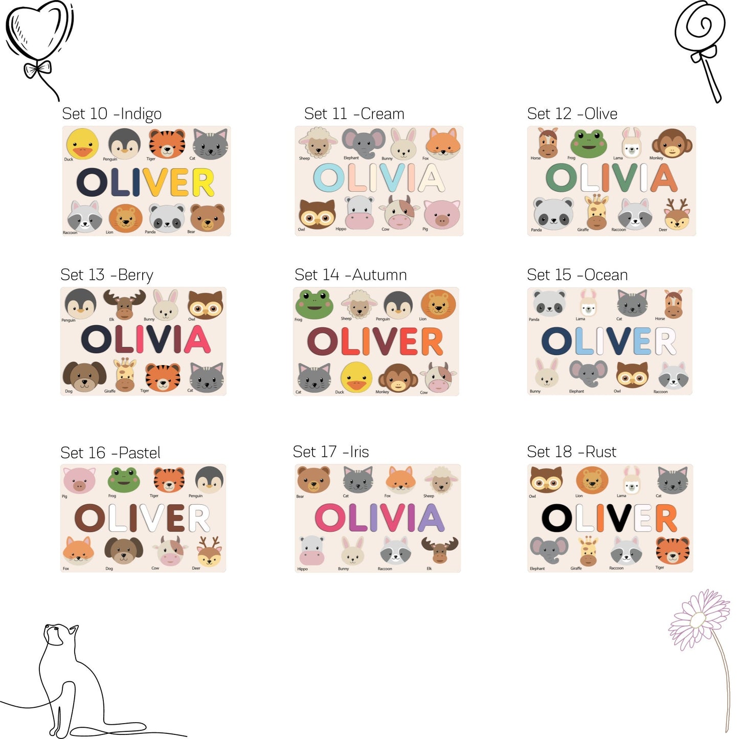 Personalized Baby Gift Name Puzzle with Animals, Birthday Gifts Busy Board Puzzles with Names Toddlers, Unique Wooden Toys Kids 1 Year Old