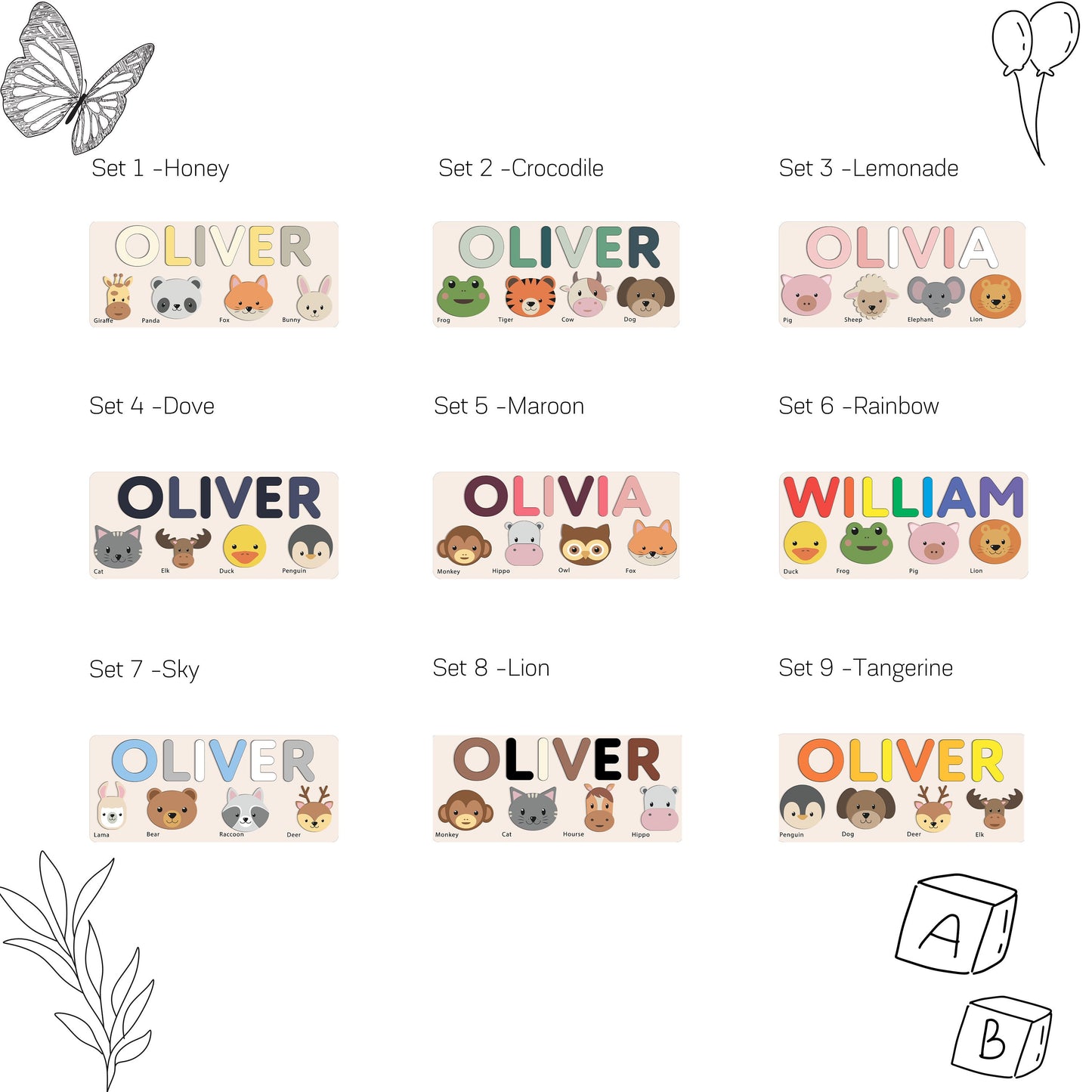 Personalized Baby Gift Name Puzzle with Animals, Birthday Gifts Busy Board Puzzles with Names Toddlers, Unique Wooden Toys Kids 1 Year Old