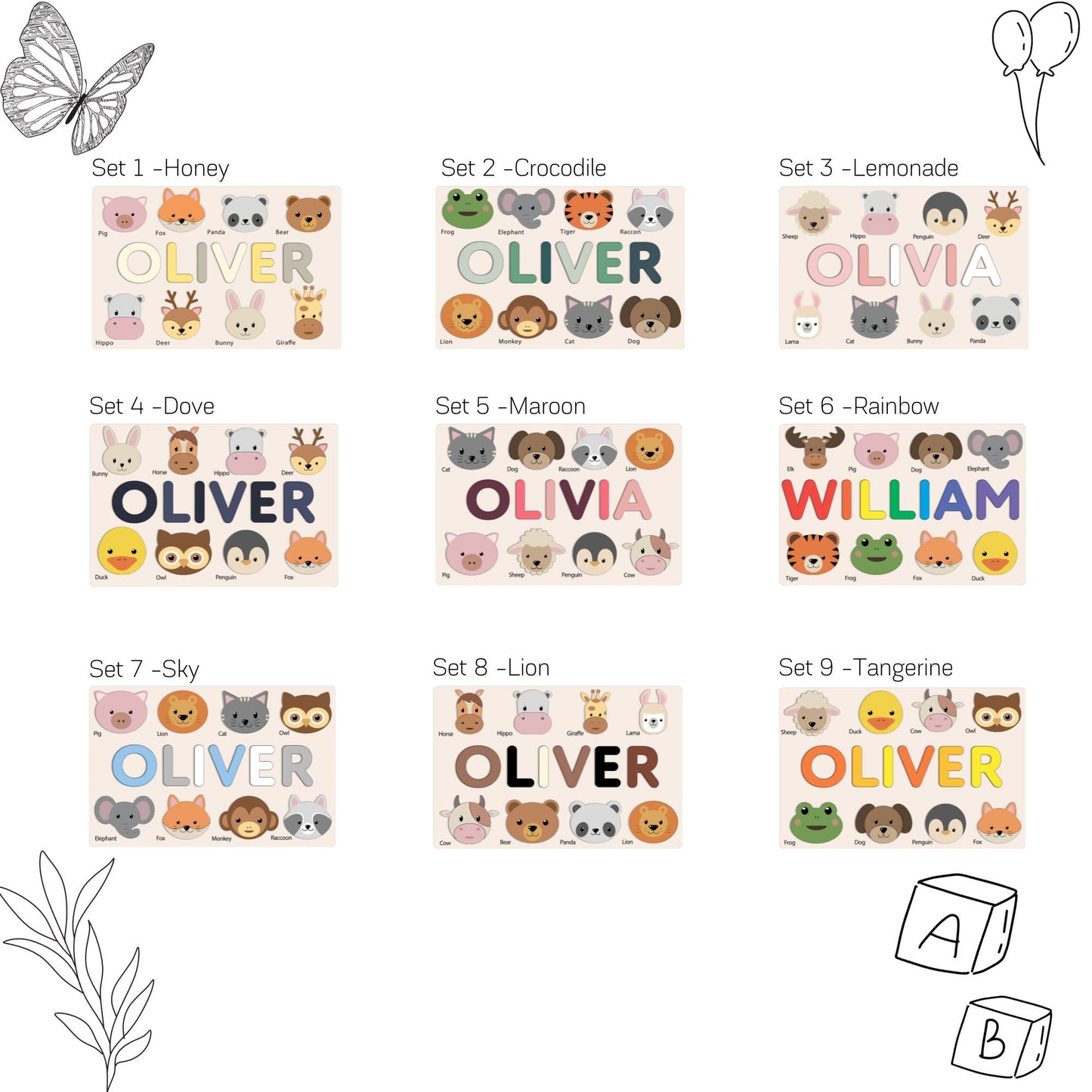 Personalized Baby Gift Name Puzzle with Animals, Birthday Gifts Busy Board Puzzles with Names Toddlers, Unique Wooden Toys Kids 1 Year Old