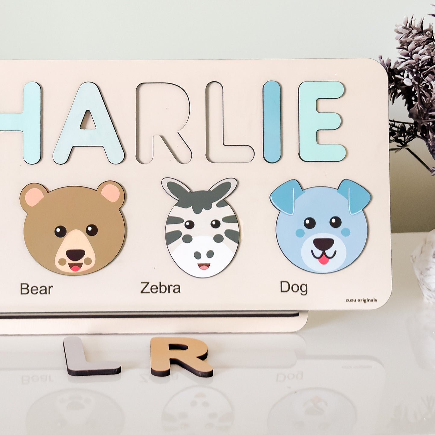 Name Puzzle with Animals, Personalized Animals Puzzle, Gift for Toddlers, Custom Animal Toy, Wooden Montessori Toy, First Birthday Boy Girl