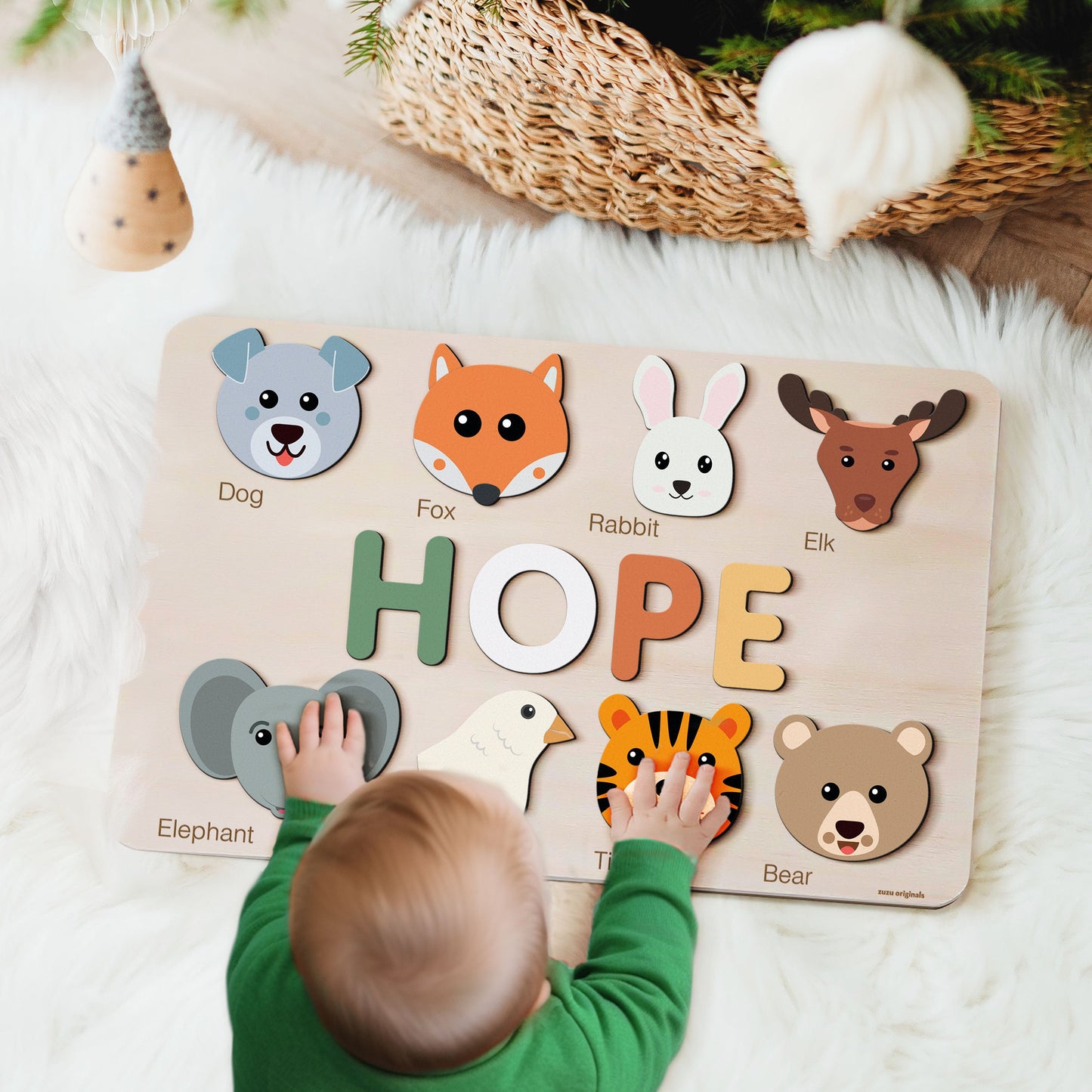 Wood Girl and Boy Name Puzzle with Animals | Personalized Boy and Girl Gift | Baby Name Toy | 0,1,2,3 Years Old Gifts and Toy | Toddler Gift