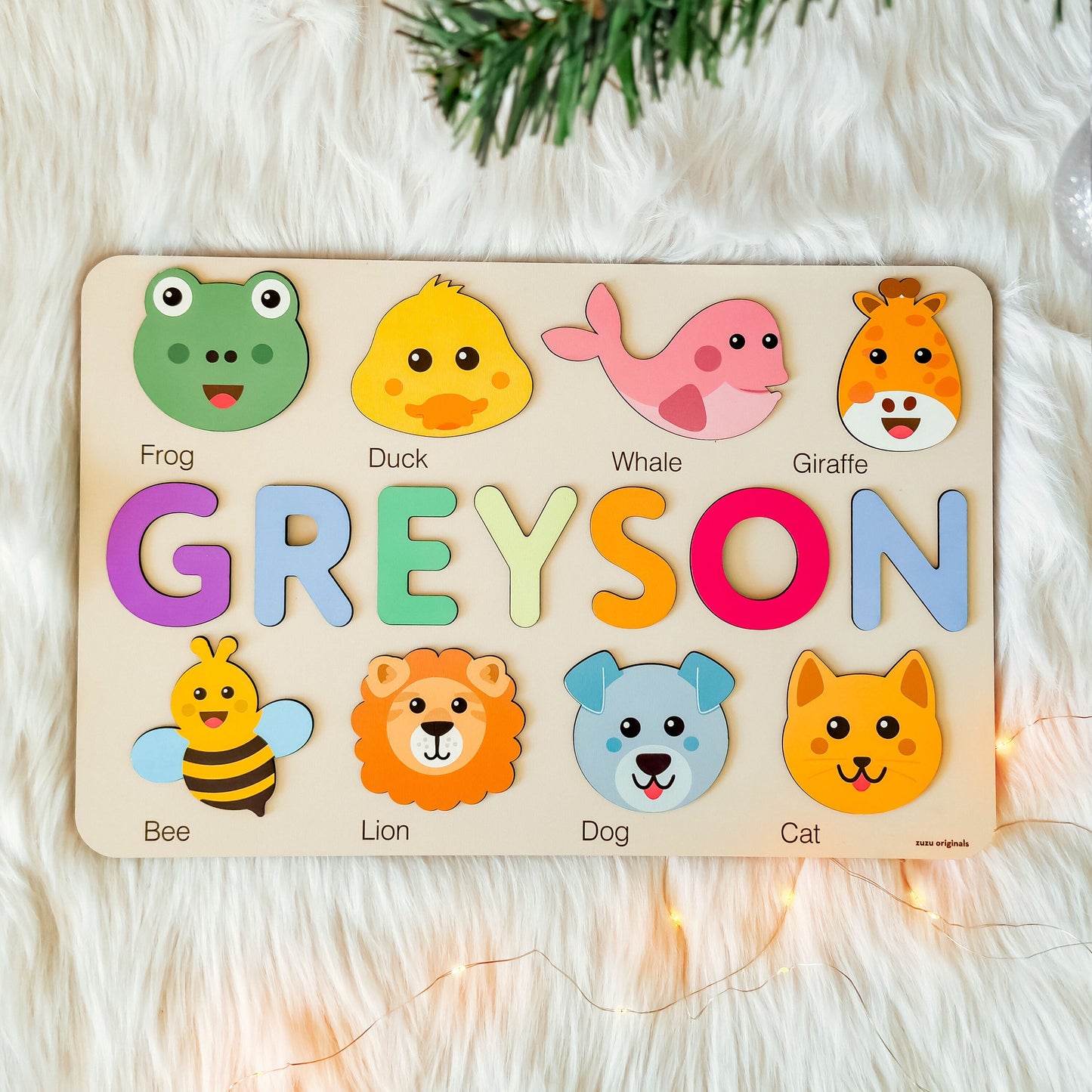 Thematic Name Wooden Puzzle with Animal for Boy and Girls, Kid First Birthday Gift, Personalized Baby Gift, Handmade Custom Name Sign Puzzle